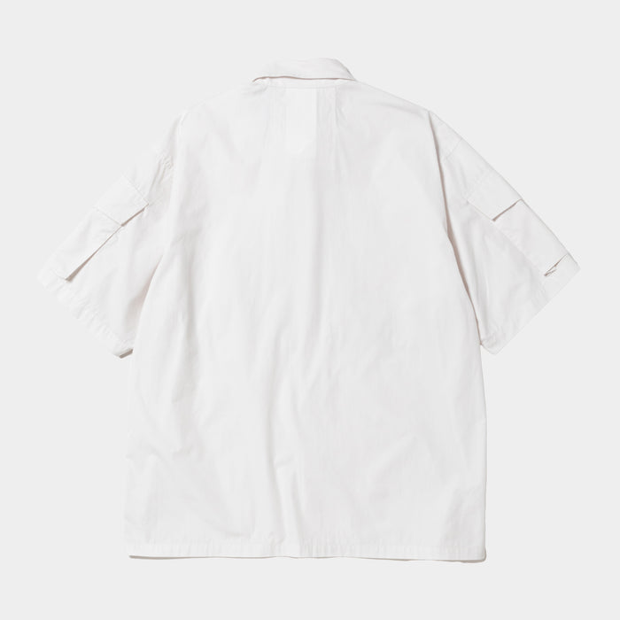 MEANSWHILE TRINITY CHAMBRAY SAFARI SHORT SLEEVE SHIRT - White | Casual Summer Wear for Men, Outdoor Adventures & Street Style Fashion