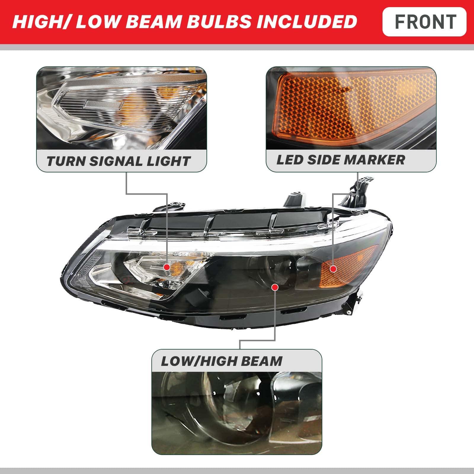 2016-2018 Chevy Malibu Halogen Headlight Assembly Pair - Left & Right Side Replacement (GM2502426 + GM2503426) | Durable Headlamp for Night Driving & Foggy Conditions