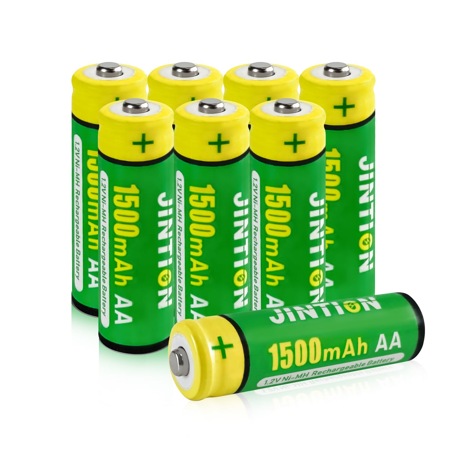 JINTION Ni-MH AA 1500mAh 1.2V Rechargeable Batteries - 8 Pack High Capacity Double A Battery for Solar Lights, String Lights, TV Remotes, Wireless Mouse, Radio, Flashlight | Perfect for Outdoor, Home & Office Use