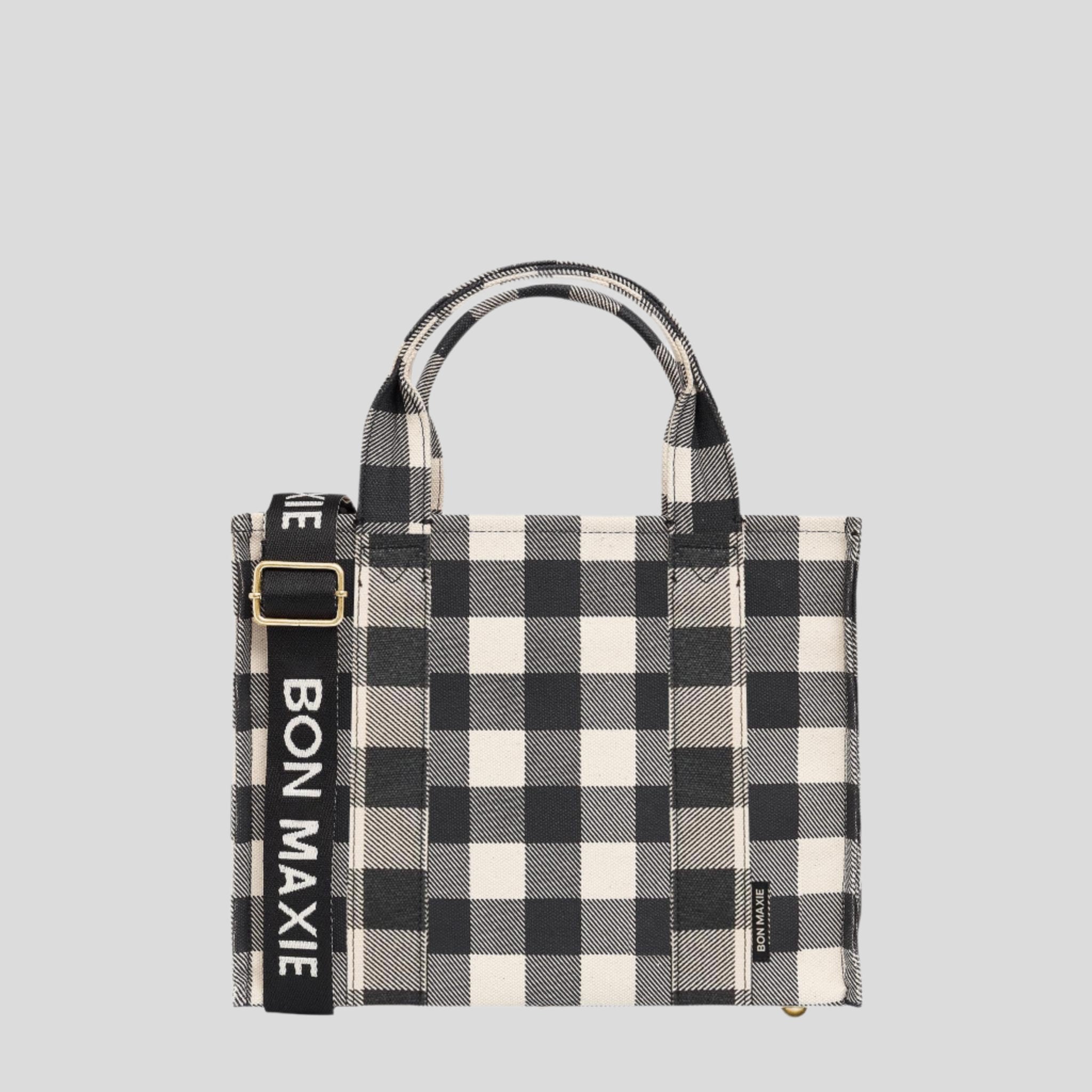 Stylish Small Bon Vivant Structured Tote Bag - Black Gingham Checkered Pattern for Women | Perfect for Work, Shopping & Travel Accessories