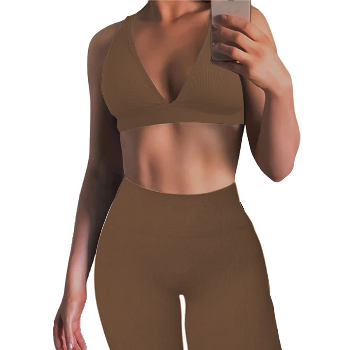 Lufeng Women's 2-Piece High Waist Yoga Outfit - Crop Top & Leggings Activewear Set for Workout, Gym & Lounge Wear