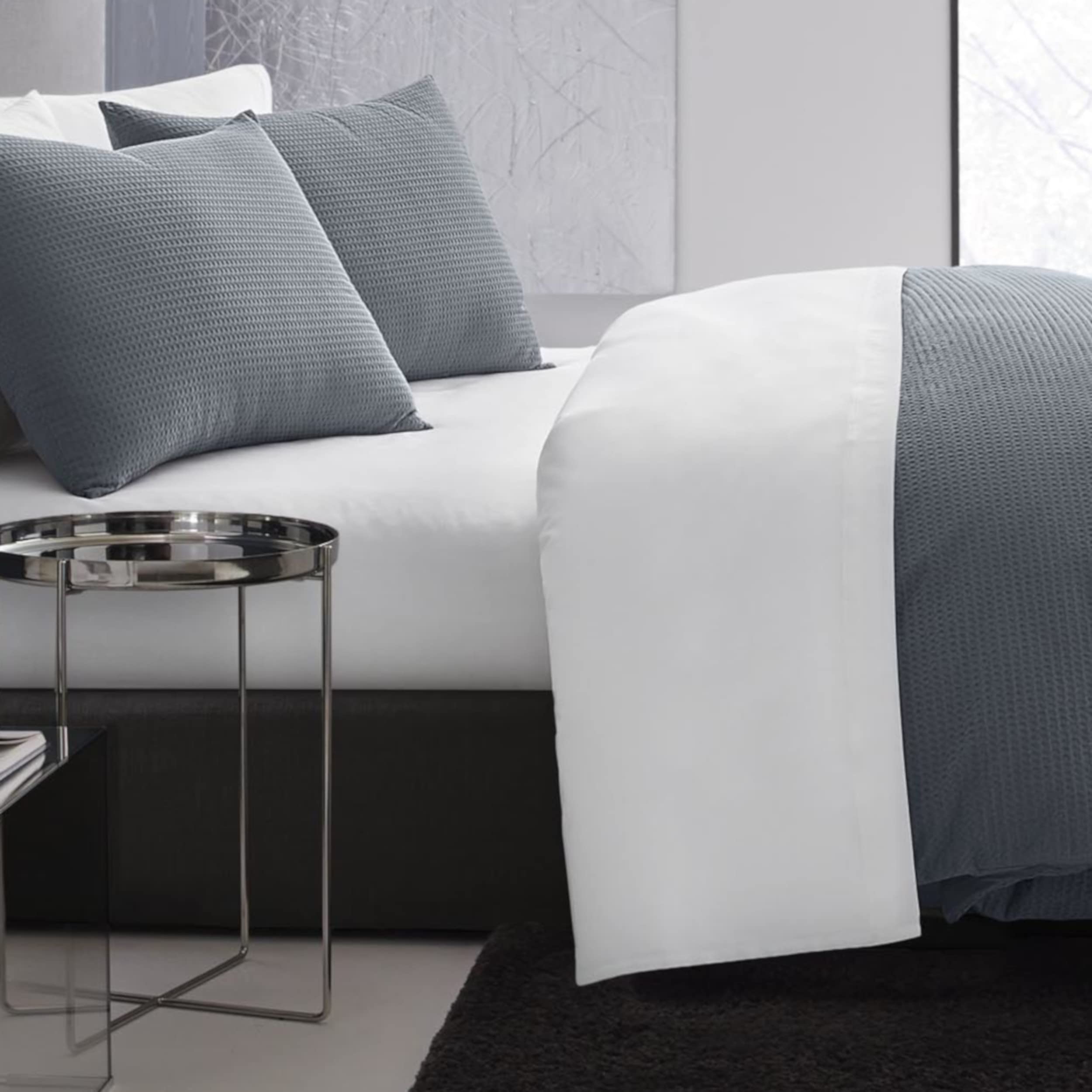 Vera Wang King Duvet Cover Set - 100% Soft Cotton Luxury Bedding with Matching Shams, Button Closure, Waffle Pique Midnight Design | Elegant Bedroom Decor for Master Suite, Guest Room & Hotel Style Upgrade