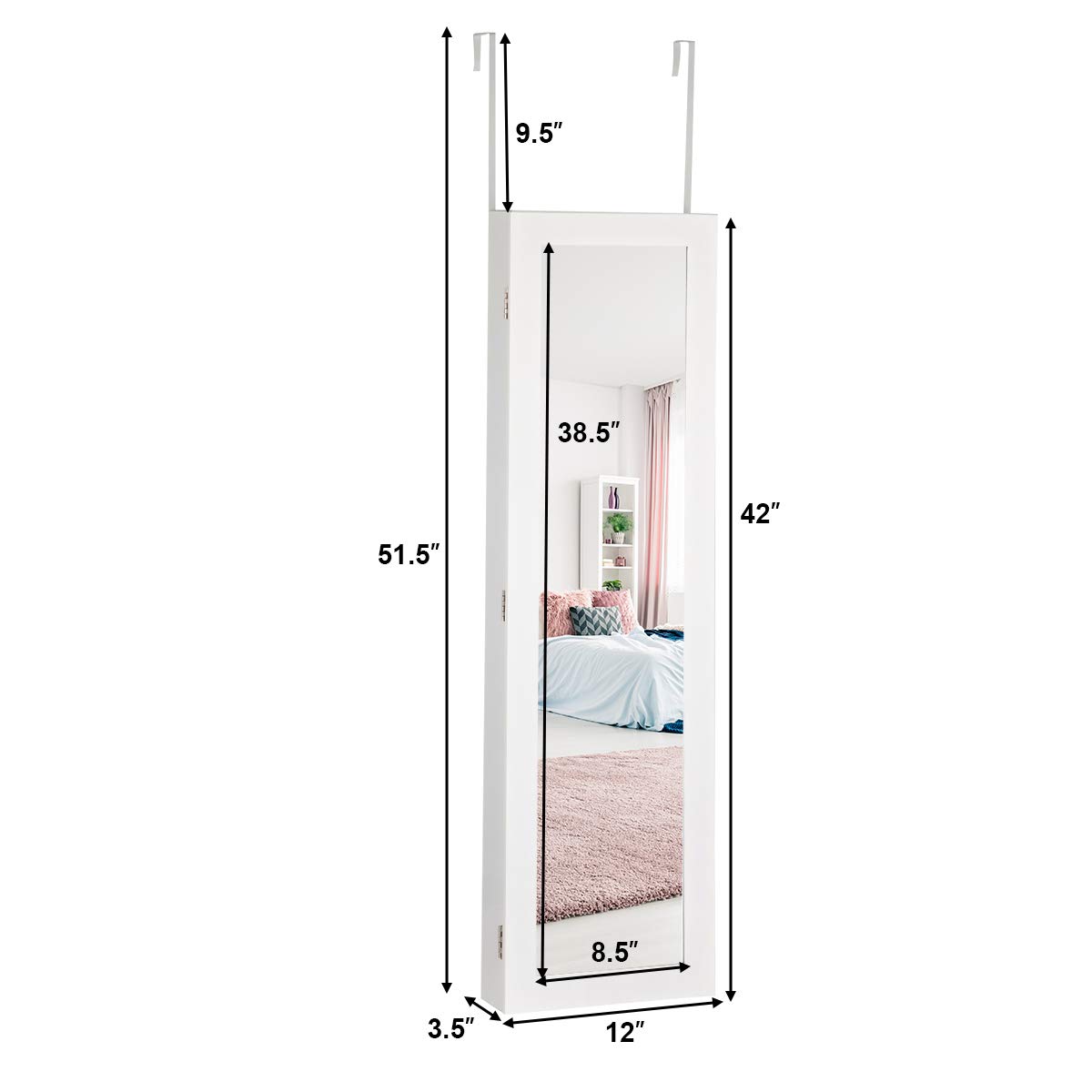 Giantex Jewelry Cabinet Armoire with Full Length Mirror - Wall Mounted Jewelry Organizer with 5 Storage Shelves for Bracelets, Rings & Cosmetics | Perfect for Bedroom, Closet & Dressing Room Organization
