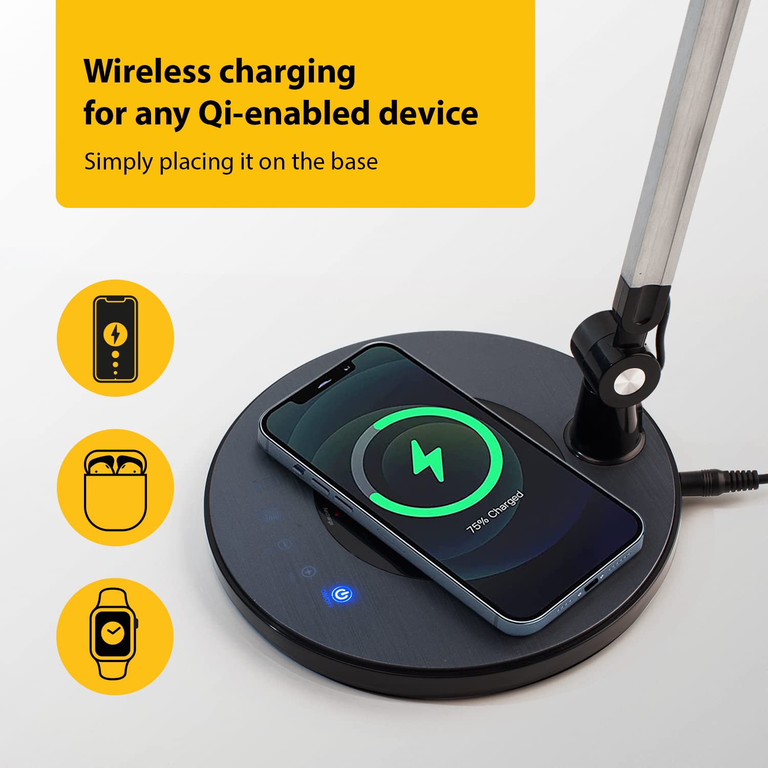 OTUS LED Desk Lamp with Wireless Charger - 3 Color & 12 Brightness Modes, Adjustable Swing Arm Architect Task Light for Home Office, Study, Reading, Video Calls - Perfect for Working, Drafting & Nighttime Use
