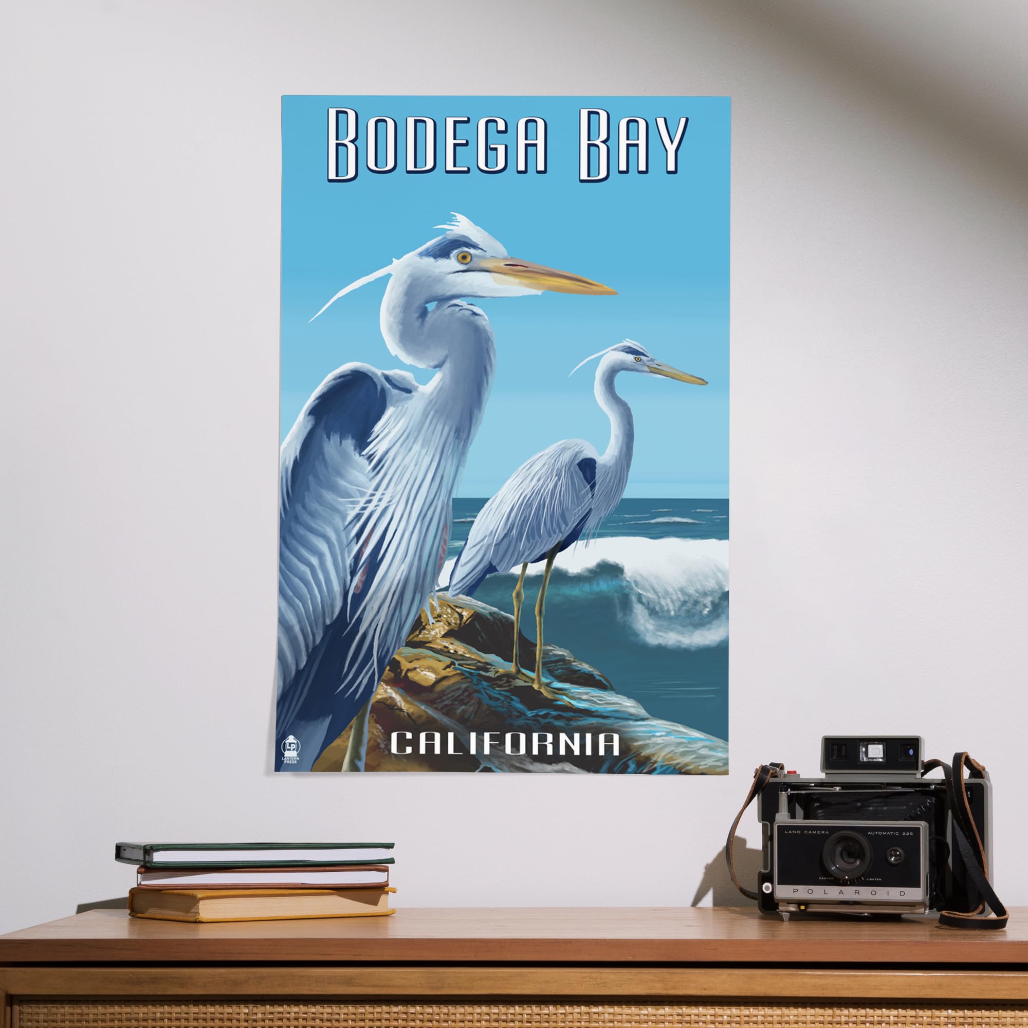 Lantern Press 16x24 Inch Giclee Art Print - Bodega Bay California Coastal Landscape with Blue Heron - Perfect for Living Room, Bedroom or Office Wall Decor