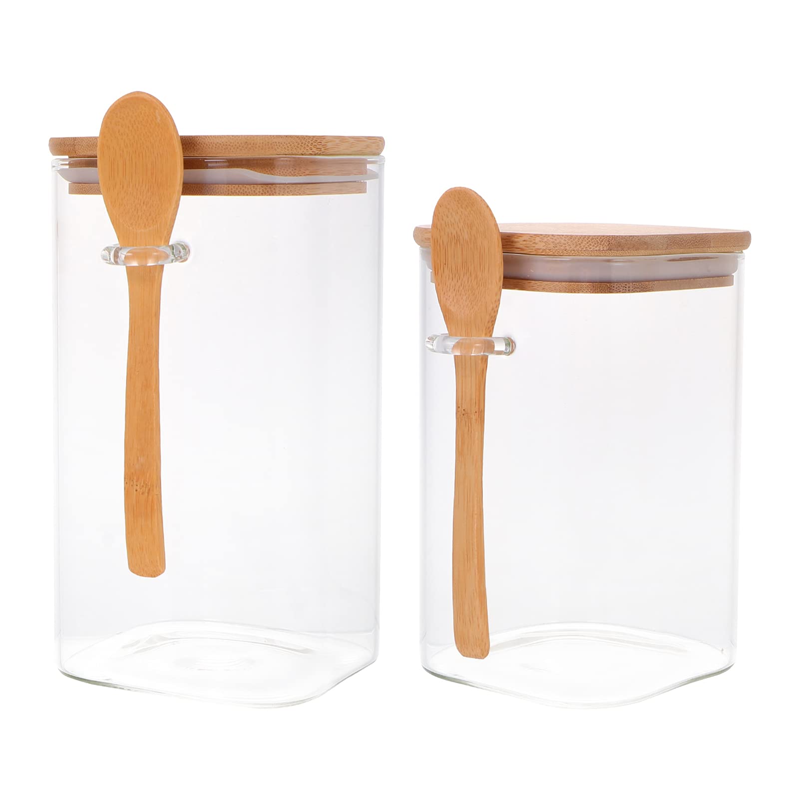 DOITOOL 2-Pack Clear Glass Food Storage Containers with Wooden Lids - Airtight Kitchen Pantry Organizer for Flour, Sugar, Coffee, Candy & Snacks - Perfect for Baking, Meal Prep & Countertop Storage