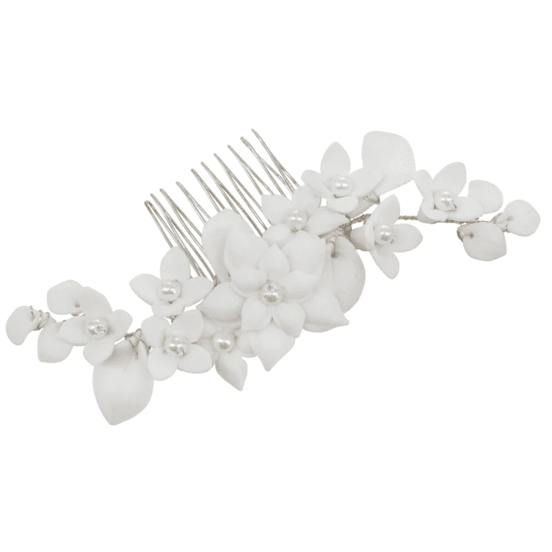 Elegant Ivory Floral Hair Comb with Pearls for Brides – Perfect for Weddings, Prom & Special Occasions