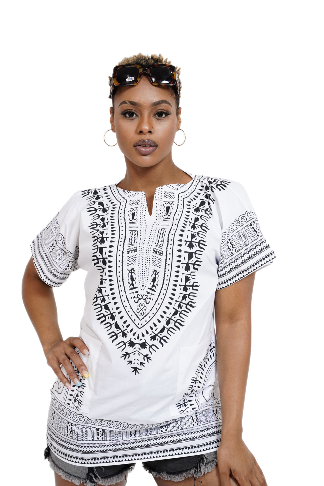 African Print Dashiki Shirt for Men & Women | White Unisex African Tunic | Festival Wear, Cruise Outfit, Concert Attire | DP3830M | Perfect for Cultural Events, Beach Vacations & Summer Parties