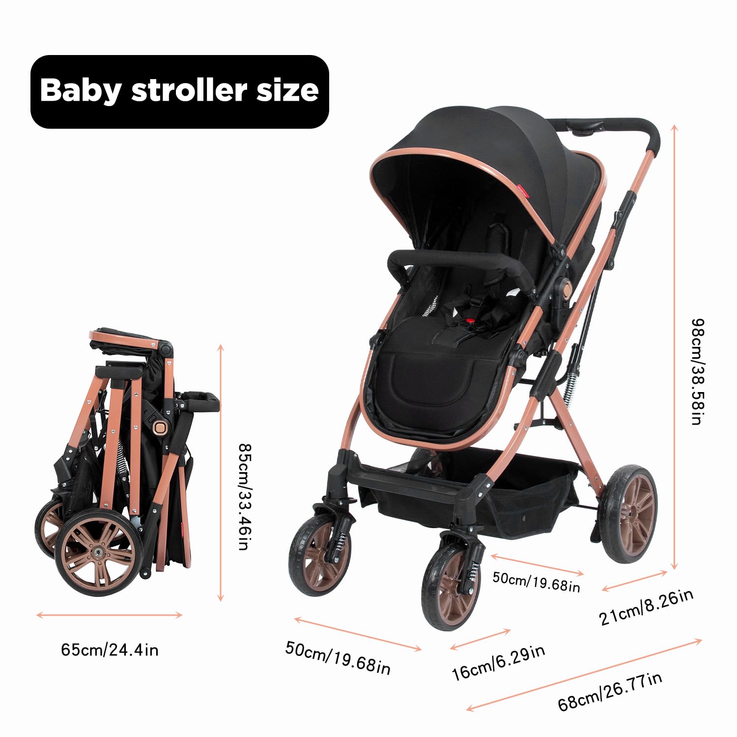 Premium Baby Stroller with Bassinet - Foldable Newborn Pushchair, Convertible Infant Carriage for 0-36 Months (Black) | Perfect for Walks, Shopping & Travel | Lightweight & Compact Design