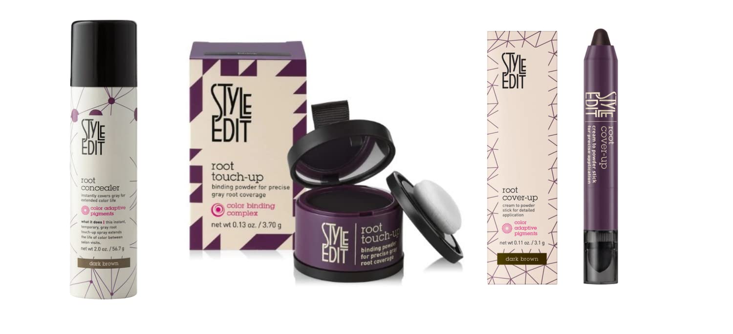 Style Edit Root Touch Up Powder, Concealer Spray & Cover Up Stick for Gray Hair & Roots – Dark Brown | Quick Fix for Roots Between Salon Visits, Travel & Everyday Use