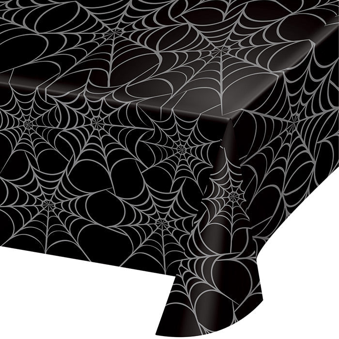 12-Pack Silver Spiderweb Plastic Table Covers for Halloween Party Decorations, Bulk Disposable Tablecloths for Spooky Themed Events & Home Decor
