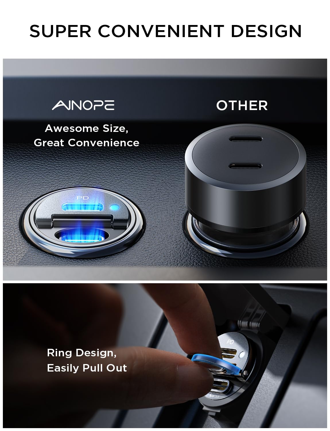 AINOPE 72W USB C Car Charger Fast Charging Adapter with PD & QC3.0 - Dual Port Cigarette Lighter Charger for iPhone 16/15/14/13 Pro Max, Samsung Galaxy S23/S22, Google Pixel, iPad Pro - Perfect for Road Trips & Long Commutes