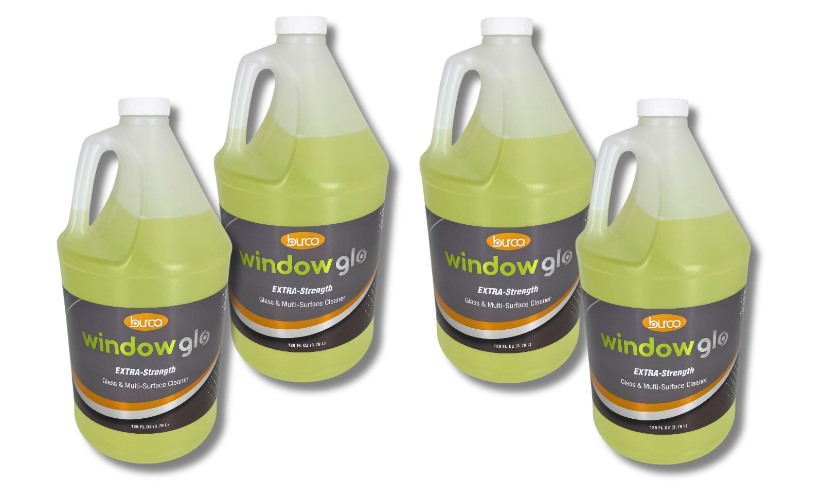 Burco Window Glo Glass & Multi-Surface Cleaner Concentrate - 1 Gallon (4 Pack) - Streak-Free for Windows, Mirrors, Countertops & More