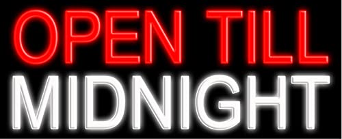 Open Till Midnight Glass Neon Sign #10602 - Handmade in USA - Perfect for Bars, Restaurants & Home Decor