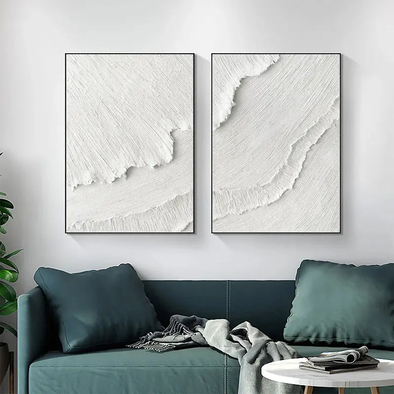 Minimalist White Textured Canvas Paintings - Set of 2 Modern Abstract Wall Art (MM065) | Perfect for Living Room, Bedroom & Office Decor