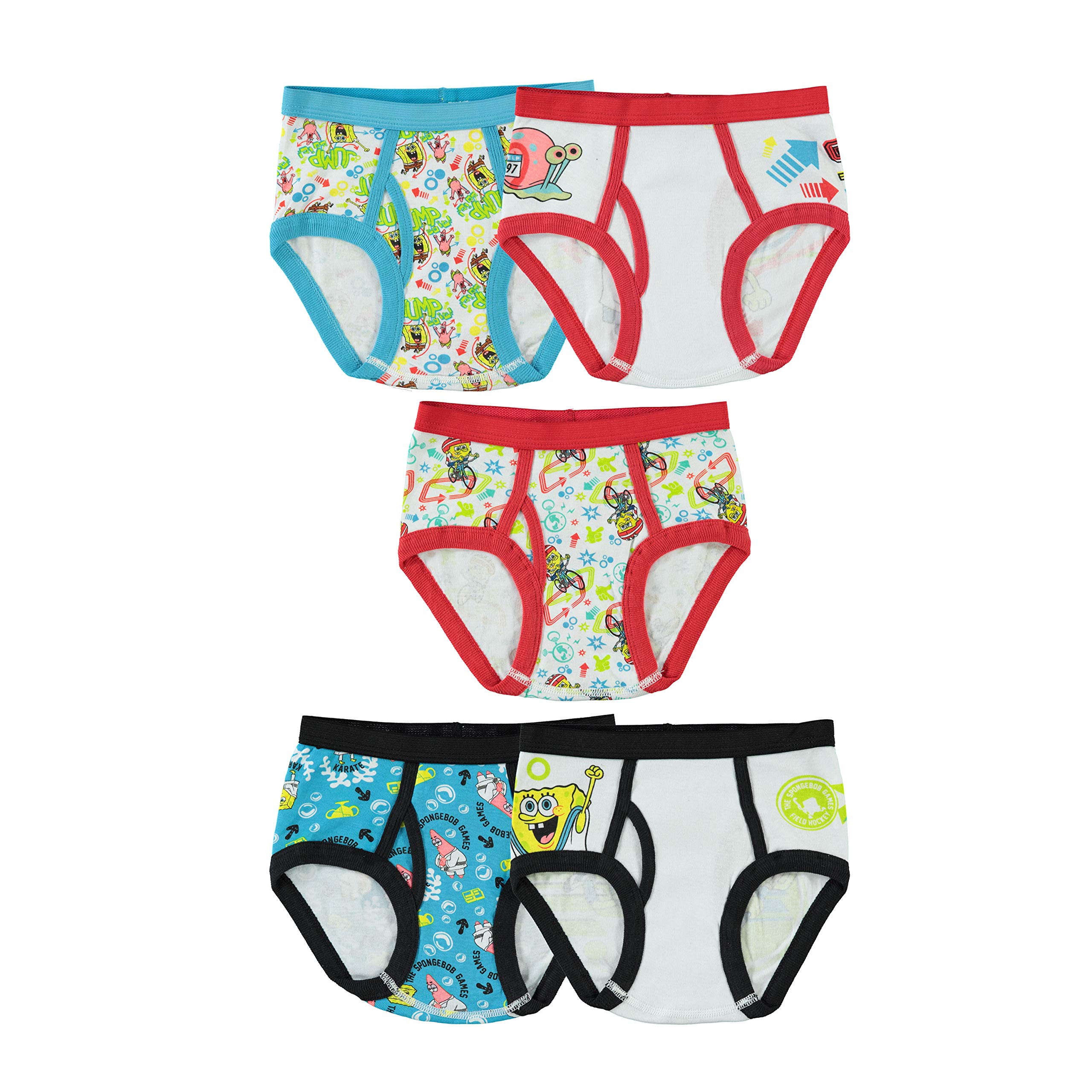 SpongeBob SquarePants Boys' Underwear 5-Pack - Soft Cotton Briefs for Kids Ages 6-8 | Cartoon Character Underwear for School, Play & Everyday Comfort