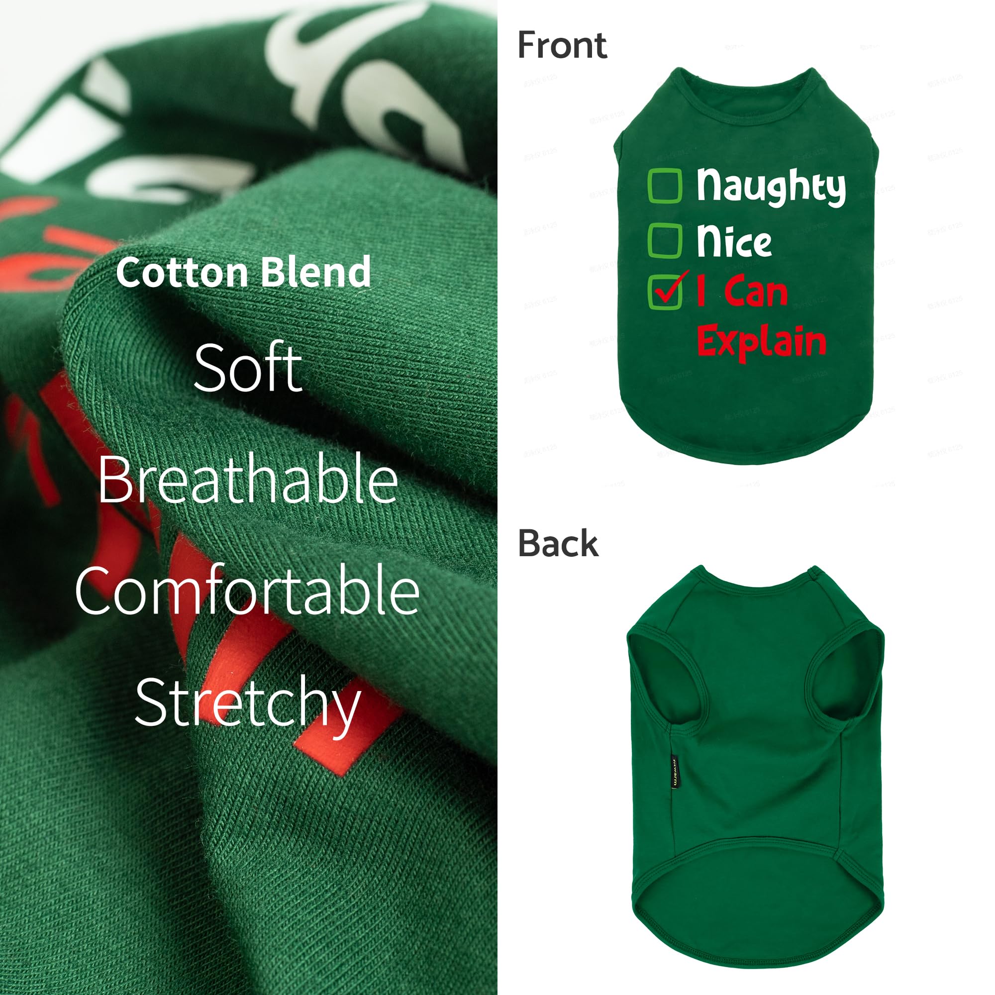 Fitwarm Naughty or Nice Christmas Dog Shirt - Festive Holiday Pet Outfit for Small Dogs (Green, Red, White) - Funny Dog T-Shirt for Boys & Girls - Perfect for Christmas Photos, Parties & Family Gatherings