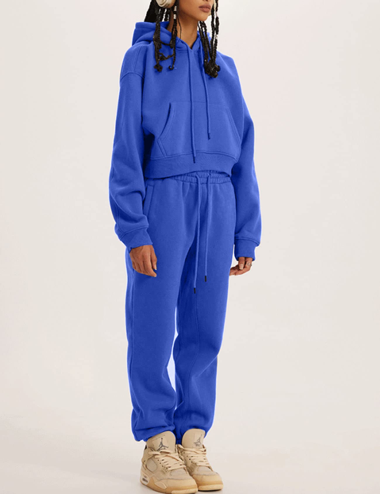 COZYPOIN Women's Fleece 2-Piece Sweatsuit Set - Soft Crop Top & Jogger Pants with Hoodie | Cozy Lounge Wear for Home, Gym & Outdoor Activities