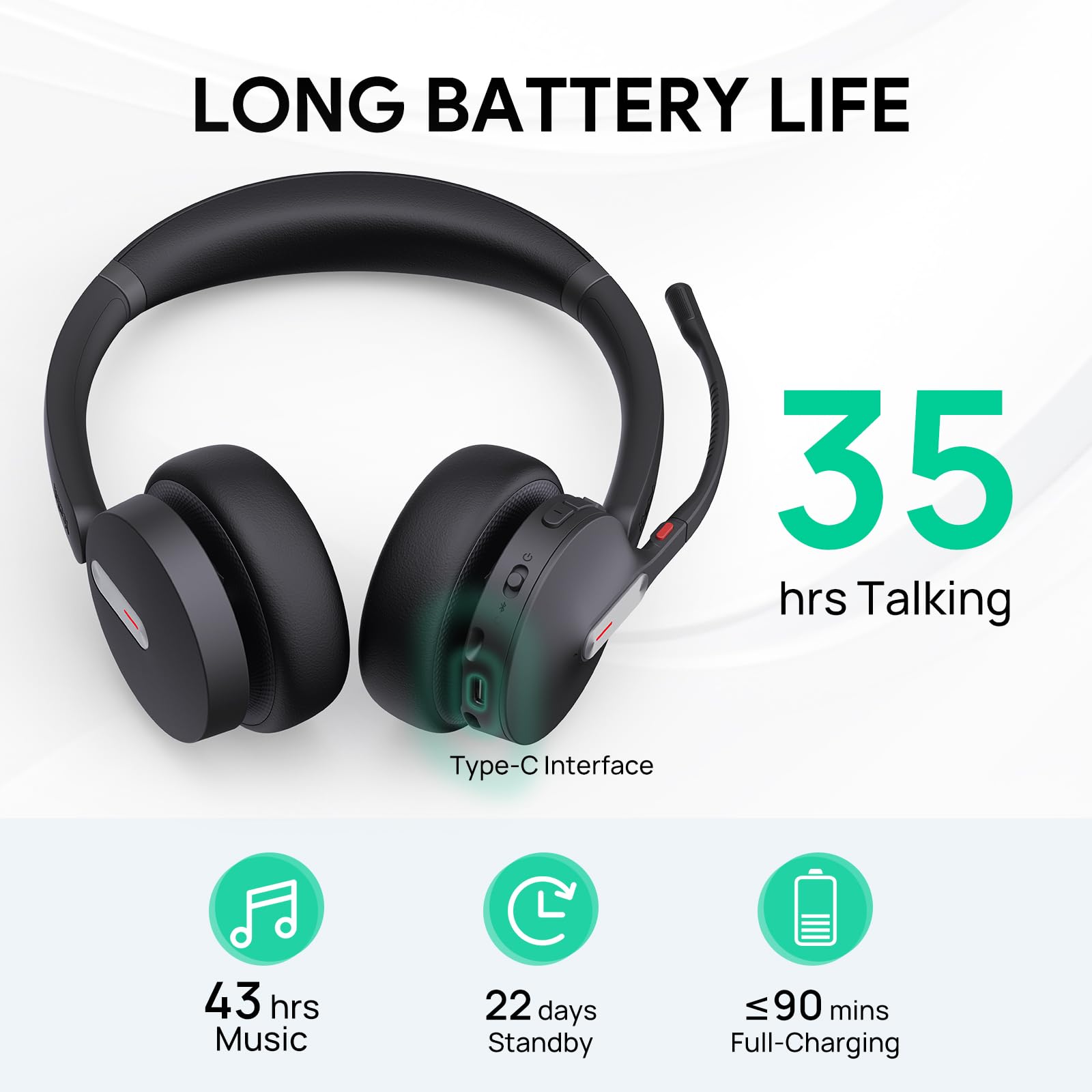 Yealink BH70 Dual Wireless Bluetooth Headset with Noise-Canceling Mic - Microsoft Teams Certified, 35 Hours Talk Time, Lightweight 147g Design for All-Day Comfort, USB-C/A Charging - Perfect for Remote Work, Video Conferencing & Call Centers