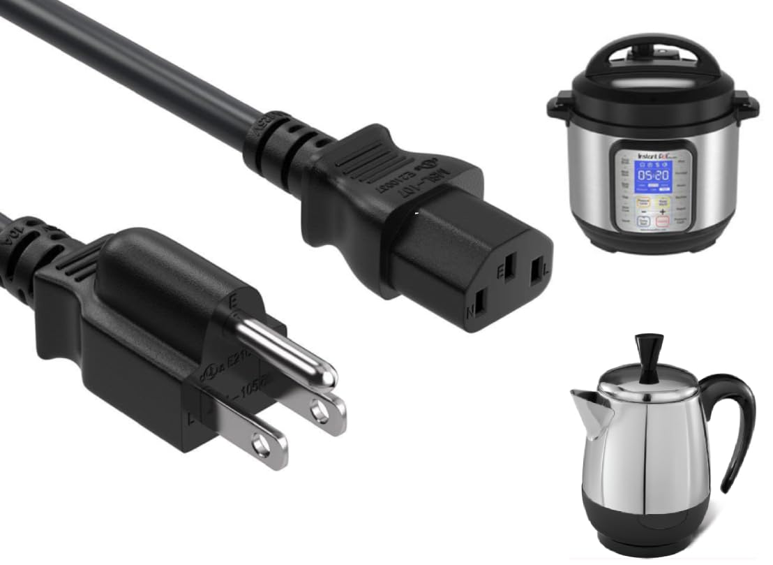 UL Listed Replacement Power Cord - 3.3FT Universal Power Cable for Farberware FCP240/FCP280, Cuisinart PRC-12 Percolators, Instant Pot & Electric Pressure Cookers | Compatible with Multiple Home Appliances | Perfect for Kitchen, Office & Travel Use