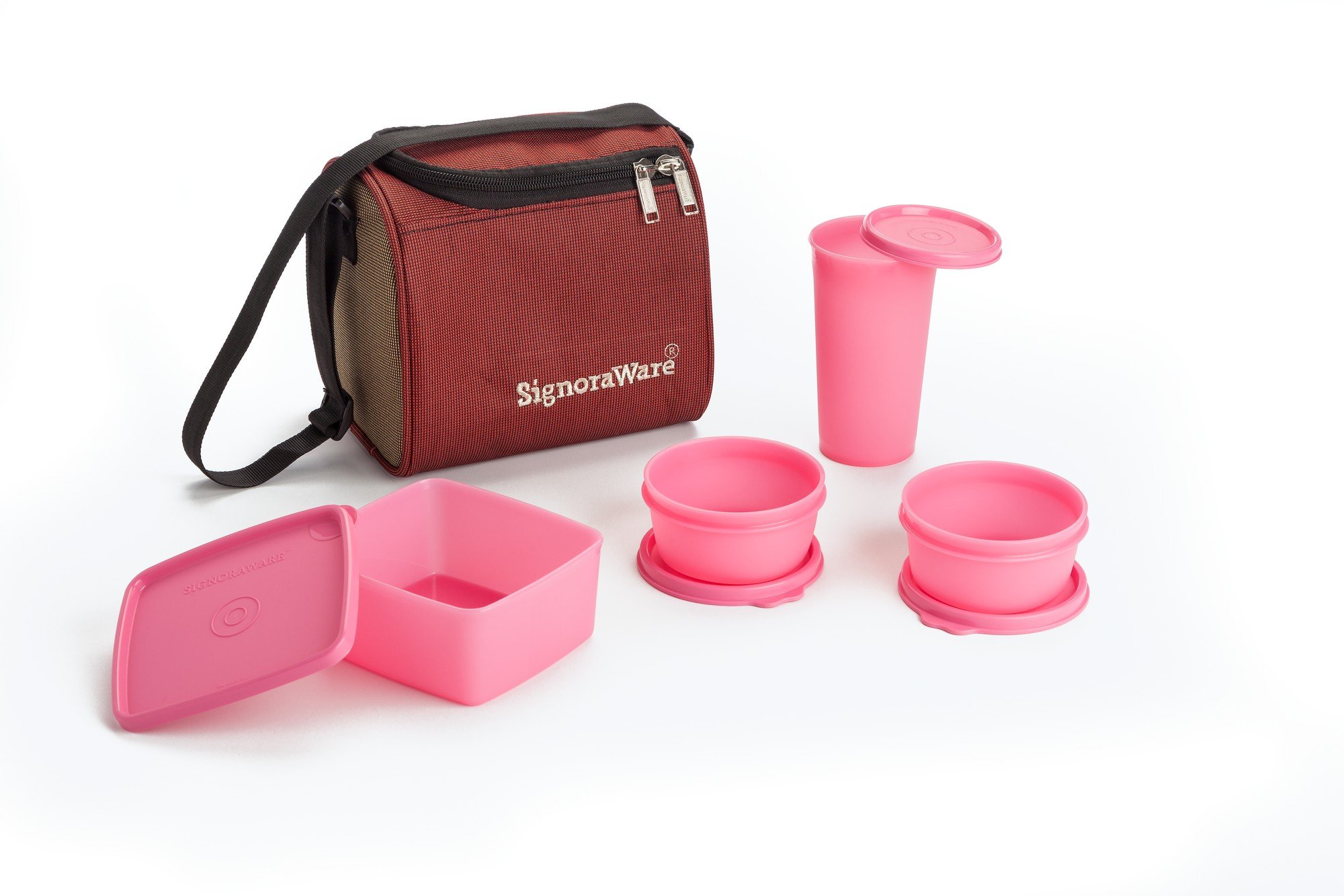 Signoraware Insulated Lunch Box with Carry Bag - Leak Proof, BPA Free, Perfect for Work, School & Picnics - Pink
