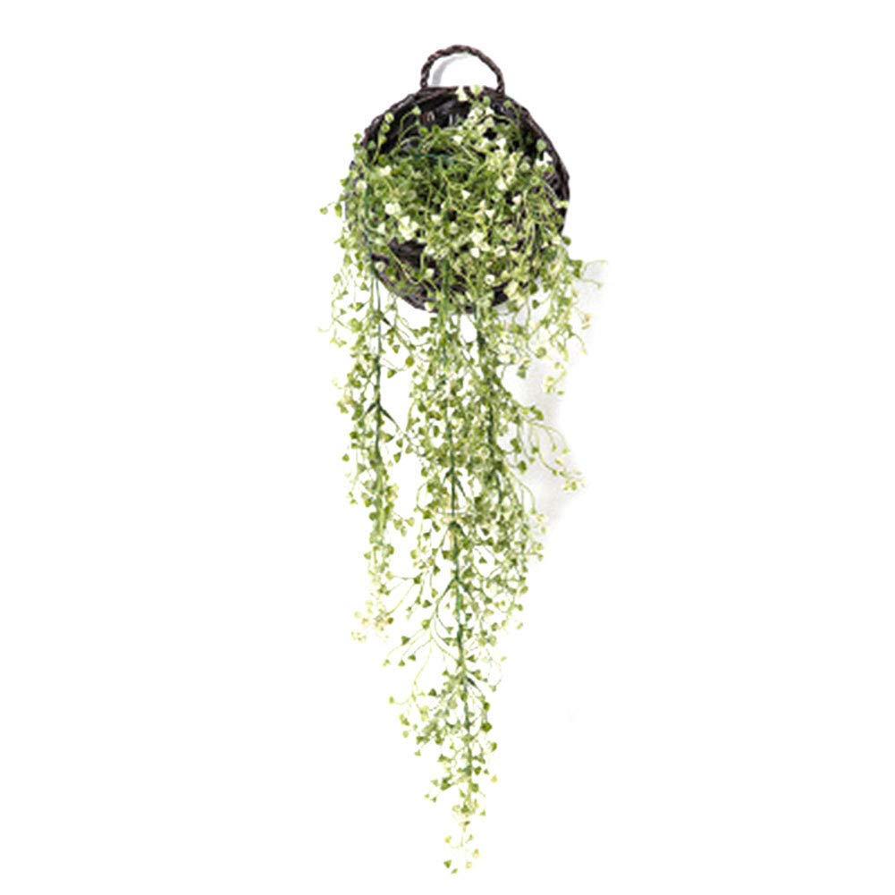 Handmade Rattan Hanging Planter Basket - 17x22.5cm White Wall Flower Pot for Indoor/Outdoor Garden Decor | Perfect for Balcony, Patio & Home Wall Decoration