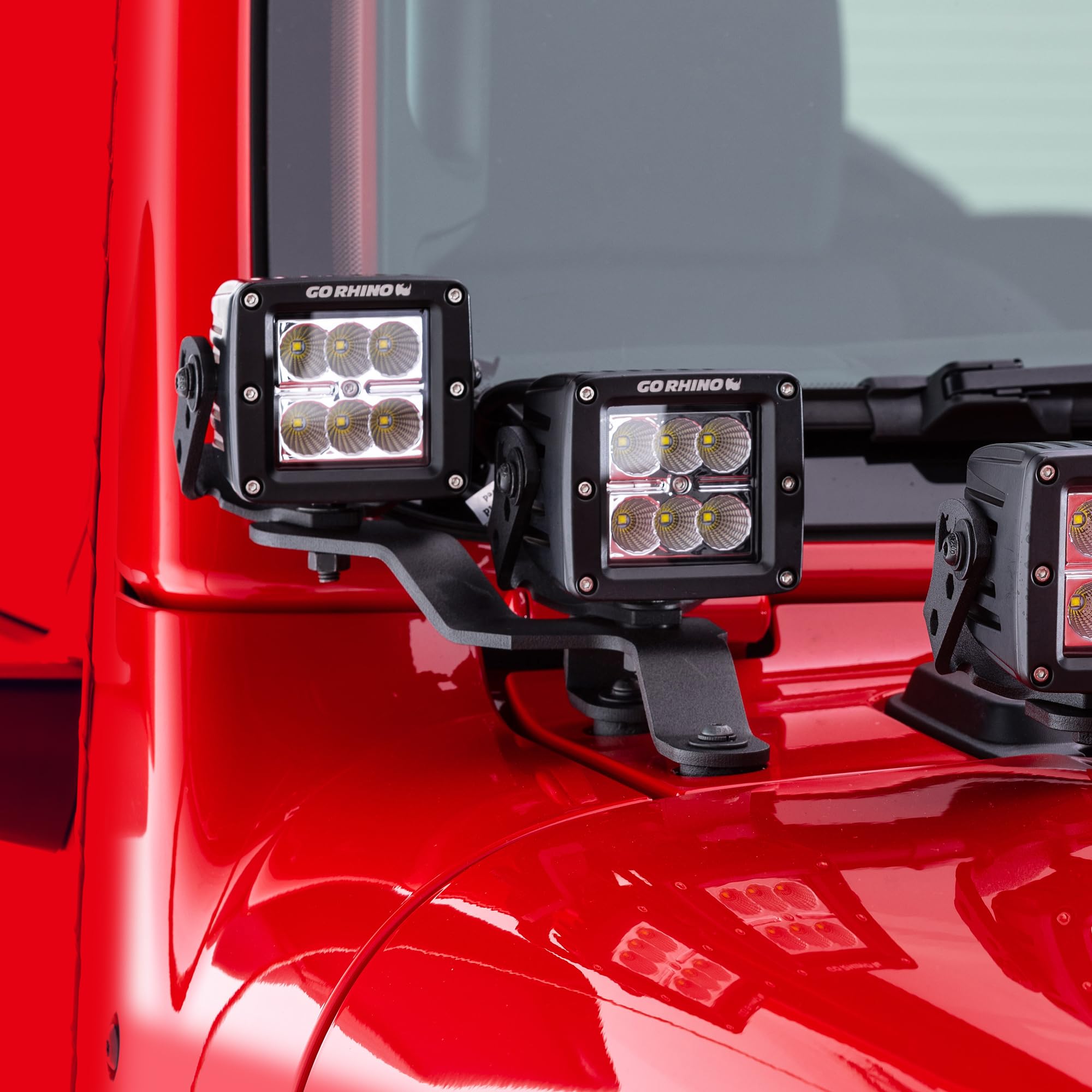 Go Rhino XE Windshield Cowl LED Light Mounts for Dual 3x3 LED Cubes - Textured Black Steel (730231T) | Fits 2018-2024 Jeep Wrangler JL/JLU & 2020-2024 Gladiator JT (Excludes Mojave) | Off-Road Lighting Upgrade for Trail & Night Driving