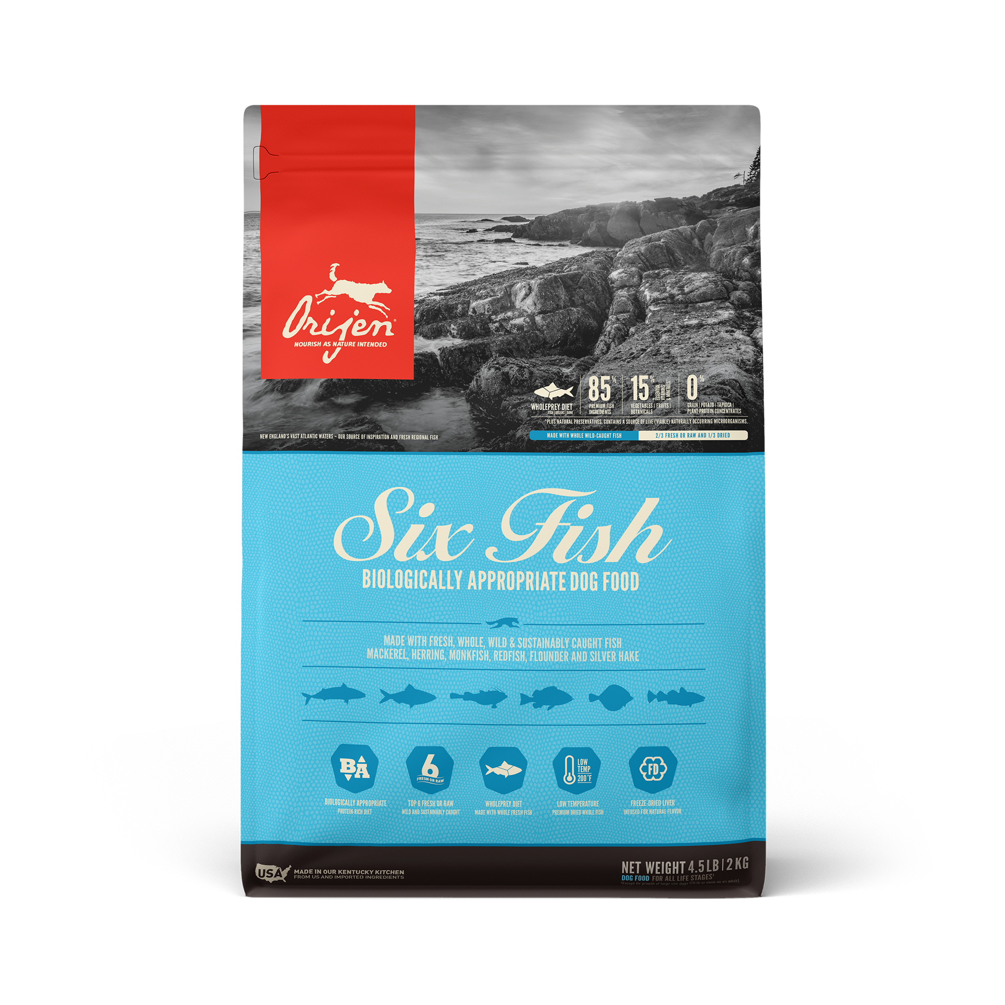 Orijen Grain Free Dry Dog Food - Six Fish Recipe, High Protein & Nutrient-Rich for Adult Dogs - Perfect for Active Pets & Outdoor Adventures
