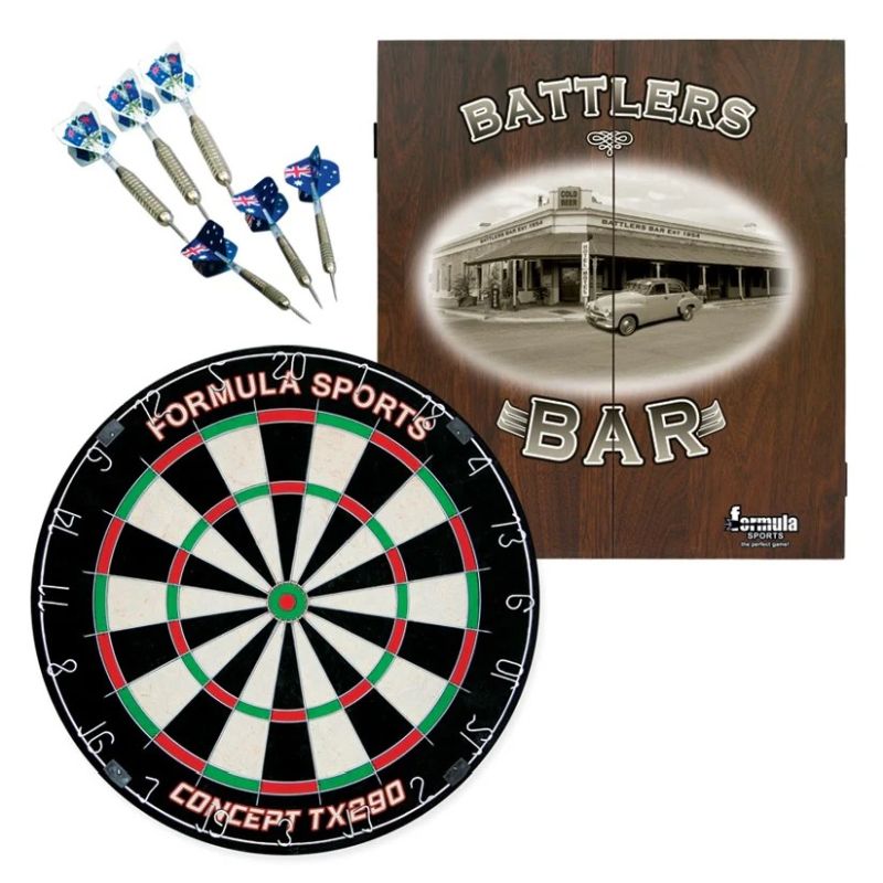 Formula Battlers Dartboard Cabinet Set - Professional Dart Board with Cabinet, Darts & Accessories - Perfect for Home, Bar, Game Room & Office Entertainment