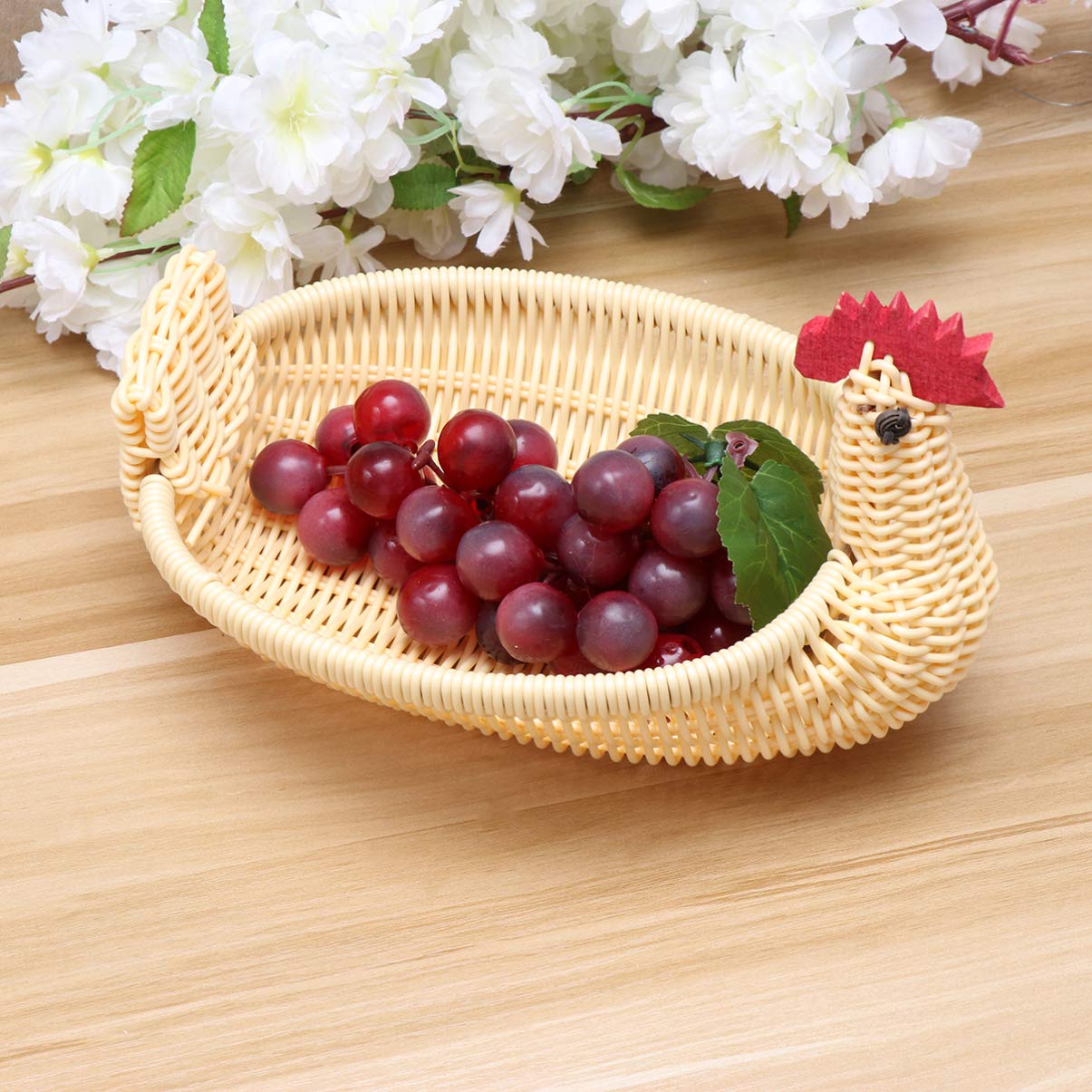Cabilock Chicken Shaped Rattan Woven Storage Basket - Multipurpose Kitchen Organizer for Fruits, Bread, Snacks - Yellow Home Decor for Tabletop, Countertop & Shelf Styling | Perfect for Farmhouse, Rustic & Boho Kitchen Decor