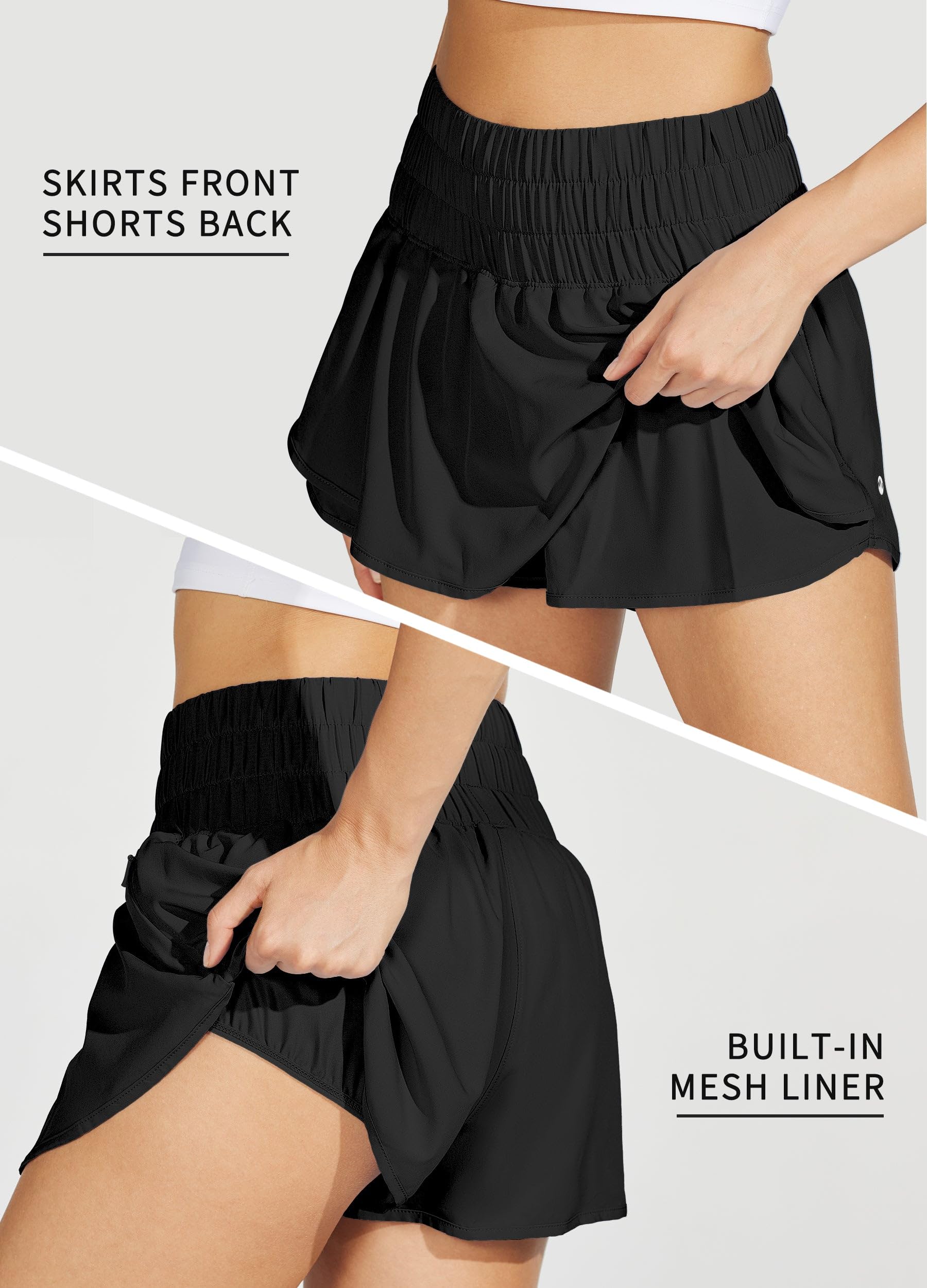 Willit Women's High Waisted Running Skirt Shorts with Zip Pocket - Flowy Athletic Workout Tennis Skorts for Jogging, Yoga & Gym Training