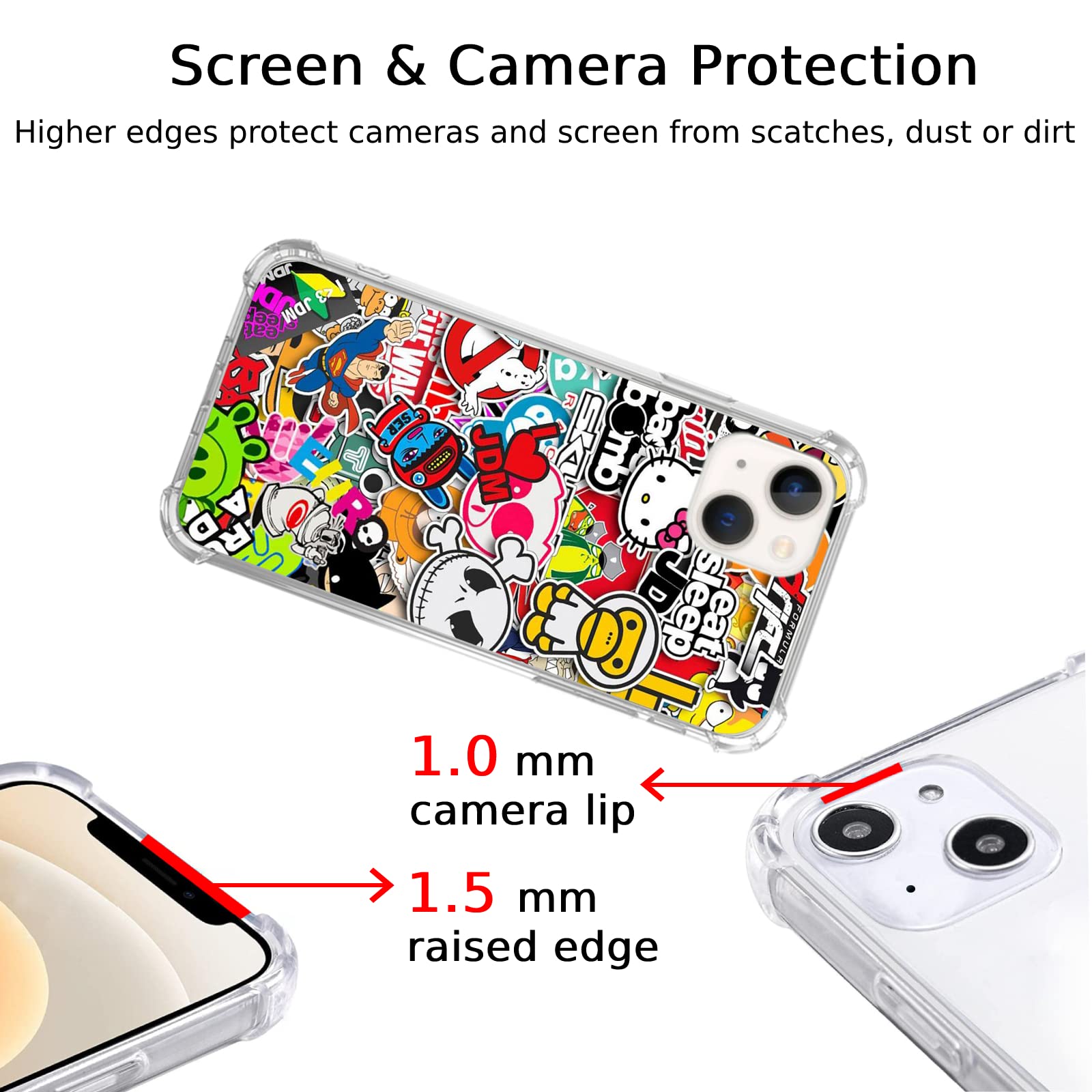 Trendy Pop-Art Collage iPhone 15 Case - Aesthetic Cartoon Sticker Bomb TPU Cover for Women, Men & Teens | Perfect for Daily Use, School & Work | Google SEO Optimized