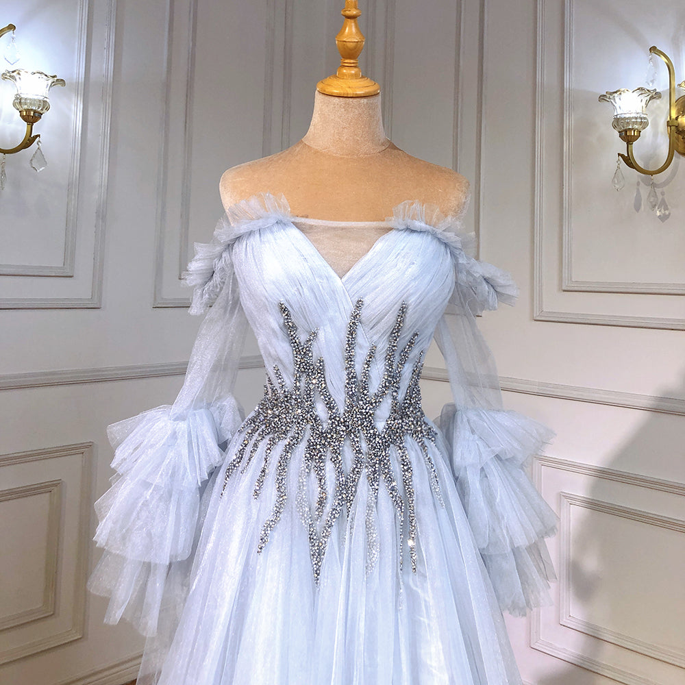 Elegant Blue A-Line Evening Dress with Beaded Boat Neck - Women's Sexy Gown for Wedding, Party & Special Occasions | Serene Hill Collection 2025 | LA71483 | Perfect for Prom, Cocktail Events & Formal Gatherings