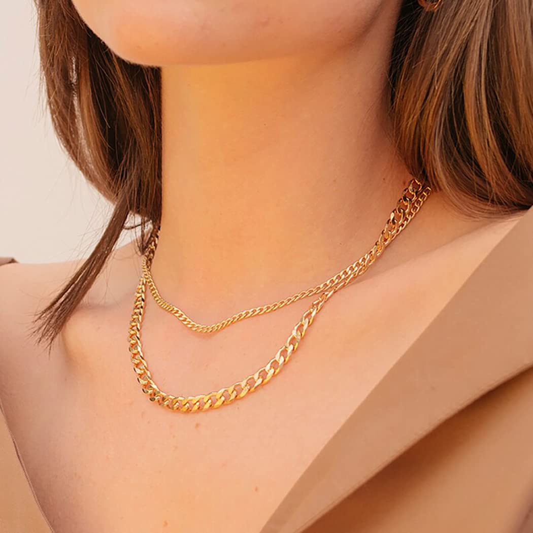 ASCOMY 14K Gold Plated Herringbone Necklace for Women - Layered Snake Chain, Paperclip, Cubic Zircon Cuban Figaro Toggle Choker - Elegant Everyday Jewelry for Work, Date Night & Special Occasions