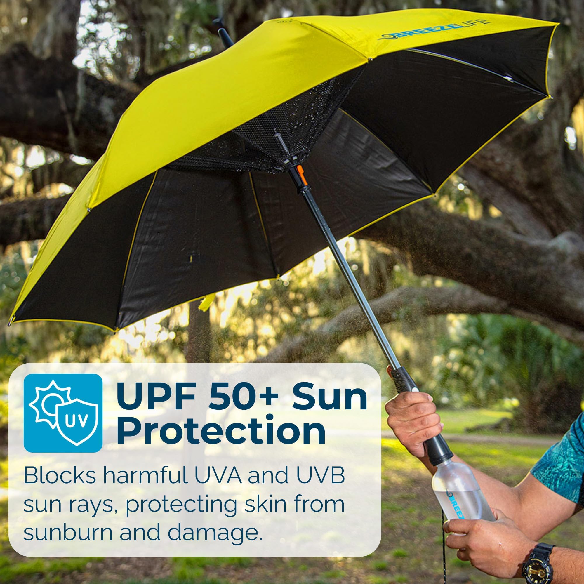 Mister Breeze Sun Umbrella with Fan - Portable Cooling for Beach & Outdoor