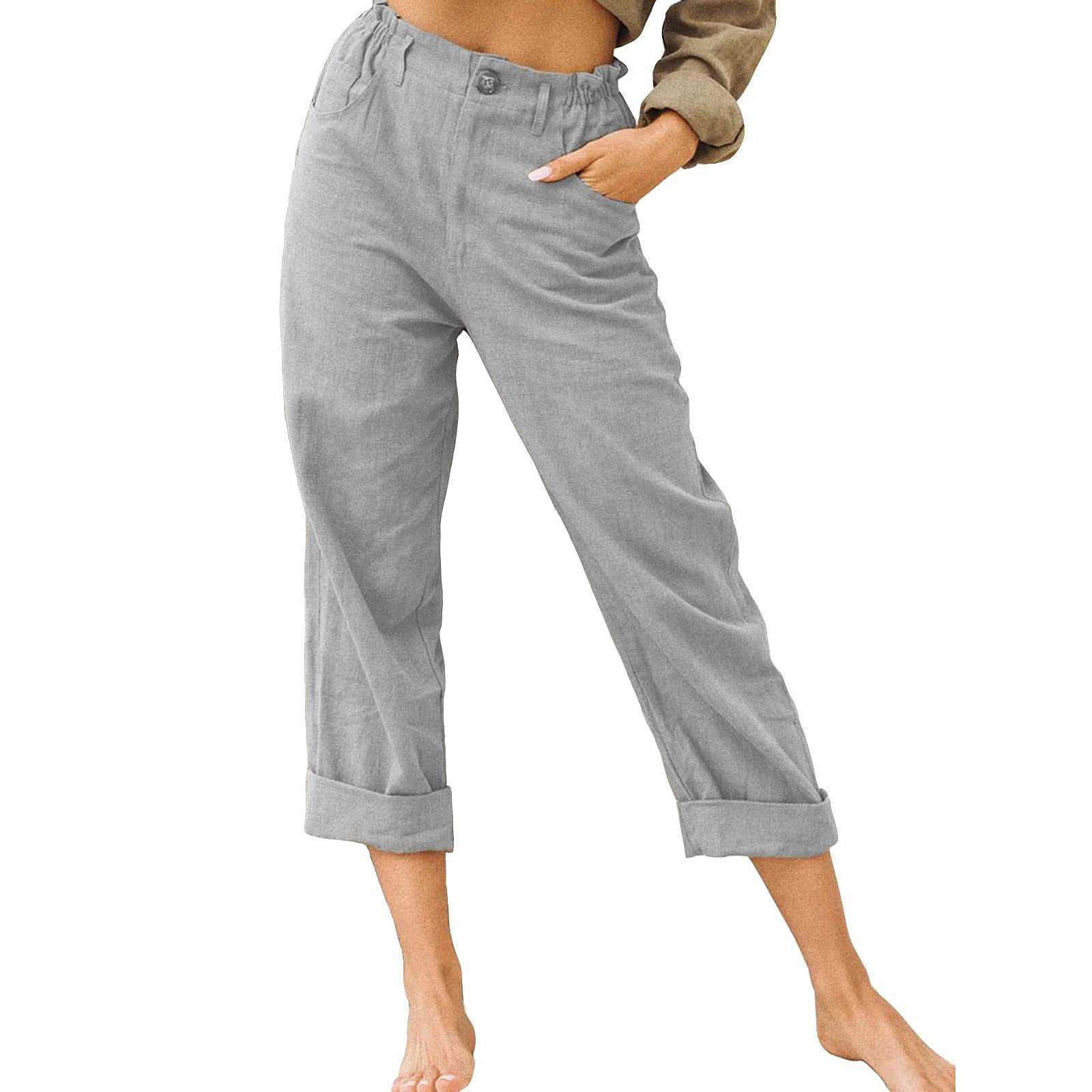 Women's Loose Casual Cotton Pants with Drawstring Elastic Waist - Comfortable Linen Trousers for Lounge, Travel & Everyday Wear