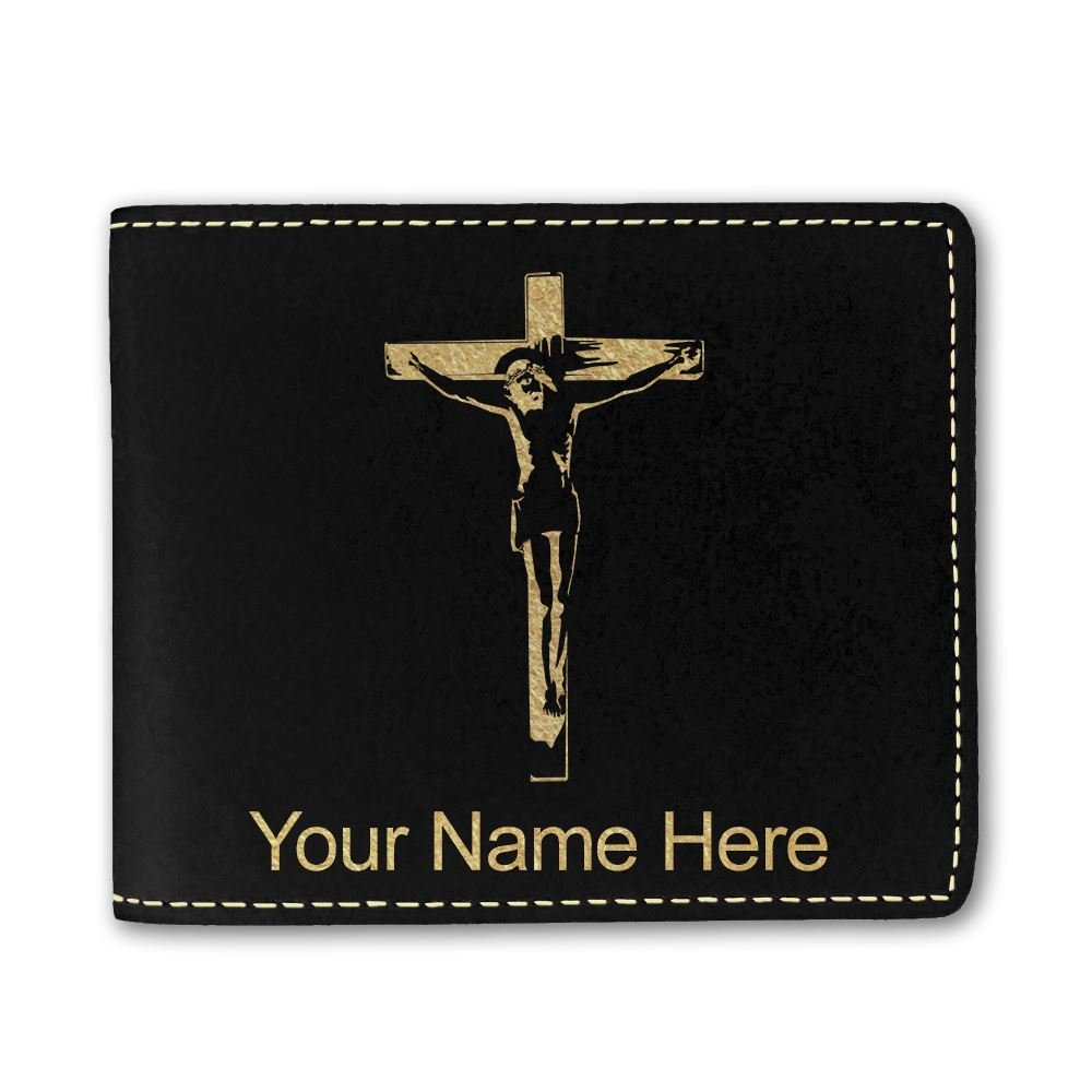 Custom Engraved Faux Leather Wallet with Jesus on the Cross Design - Perfect for Christian Gifts, Bible Study & Church Events