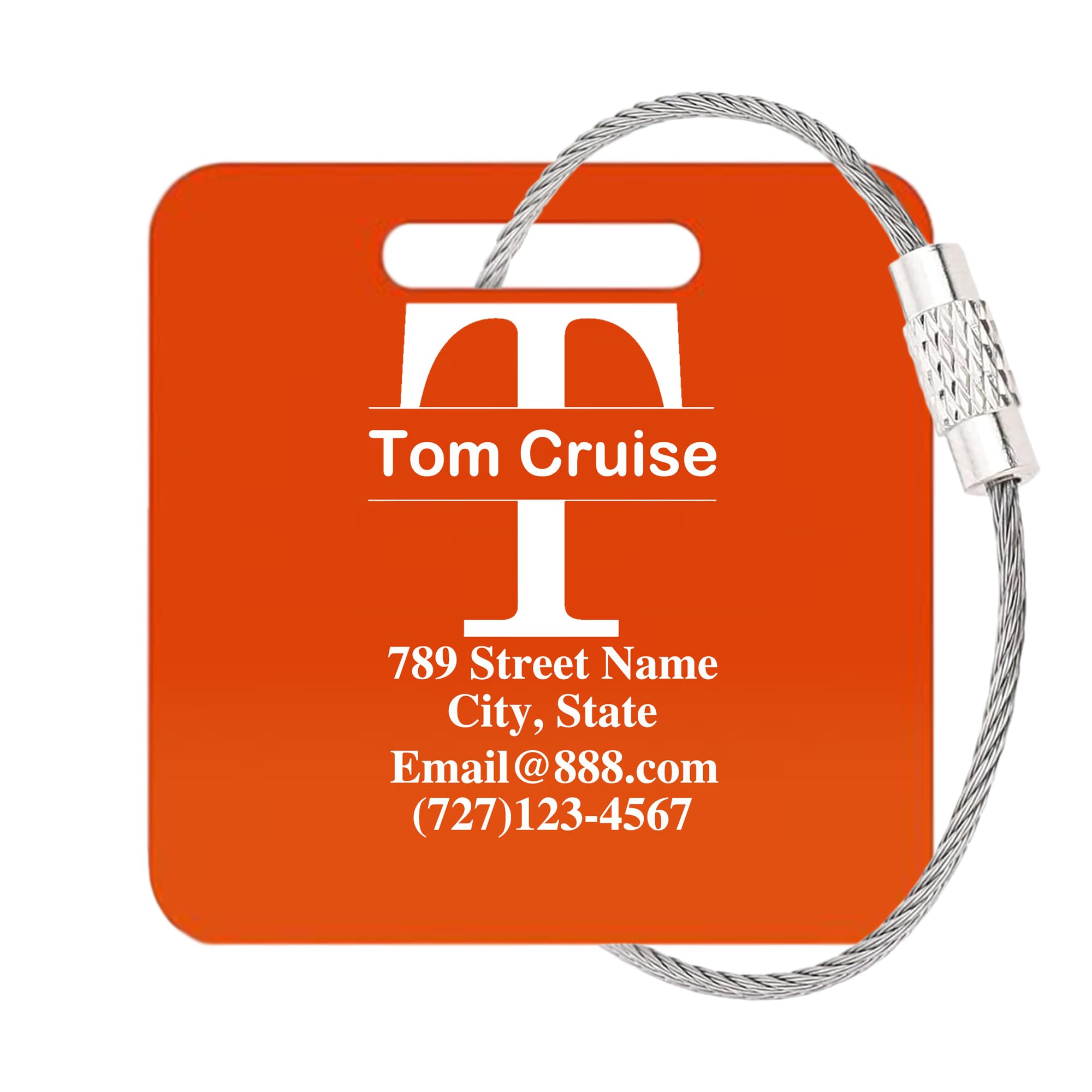 Custom Acrylic Luggage Tags with Steel Loop - Personalized Travel Name Tags for Suitcases, Backpacks & Golf Bags - Waterproof & Durable (Orange) - Perfect for Airports, Vacations & Business Trips