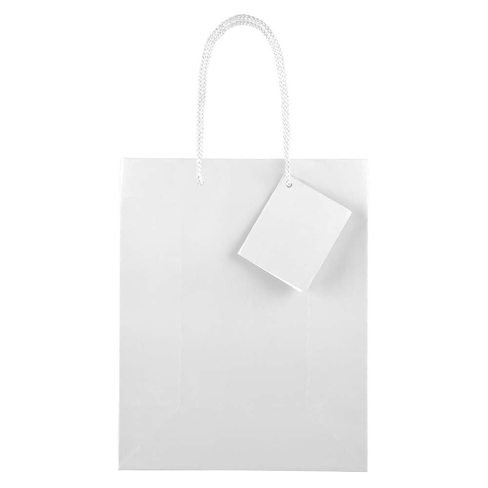 JAM Paper Glossy White Gift Bags with Rope Handles - Medium Size 8x4x10 Inches - Bulk Pack of 100 - Perfect for Birthday, Wedding & Party Favors