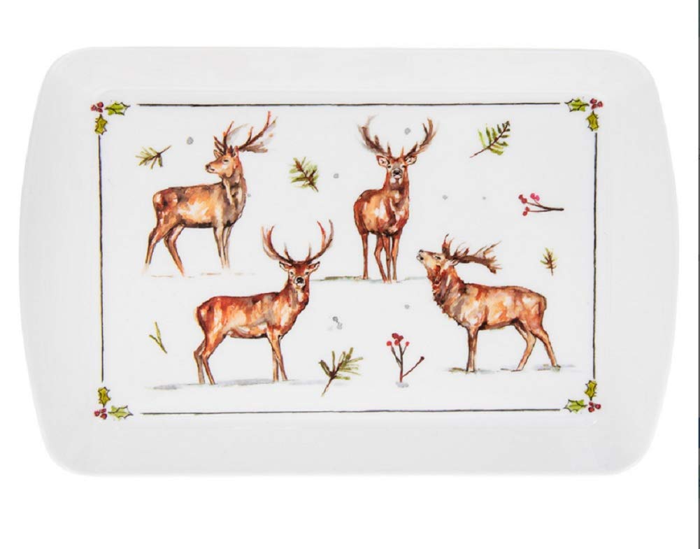 Melamine Snack Tray with Winter Stag Design - Durable & Lightweight for Parties, Picnics, and Home Use