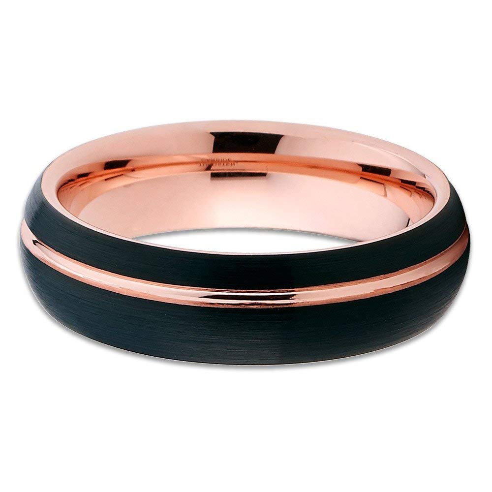 Rose Gold Tungsten Wedding Band for Men & Women - 6mm Comfort Fit Tungsten Carbide Ring - 18k Rose Gold & Black Tungsten Engagement & Anniversary Ring - Perfect for Weddings, Proposals & Special Occasions