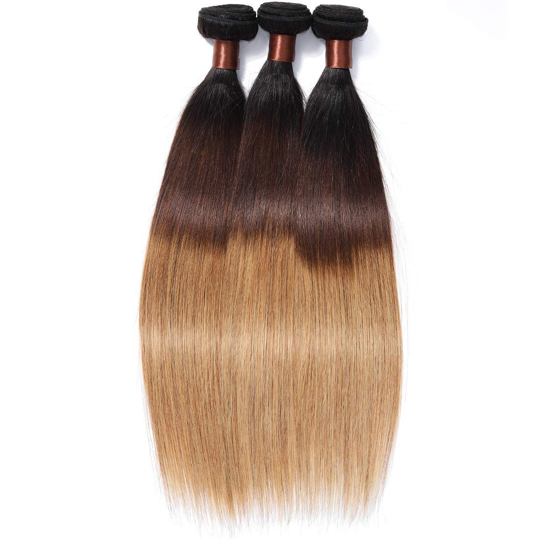 Brazilian Virgin Ombre Hair Extensions - Silky Straight Unprocessed Human Hair Weave 3 Bundles (T1B/4/27) - 28 28 28 Mixed Length for Natural Look & Styling Versatility - Perfect for Daily Wear, Parties & Special Occasions