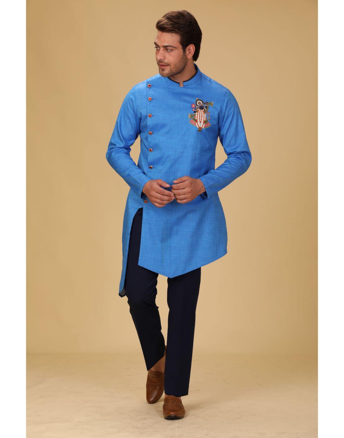 BluesnGreys Cerulean Designer Kurta Pant Set for Men - Traditional Indian Ethnic Wear for Weddings, Festivals & Special Occasions