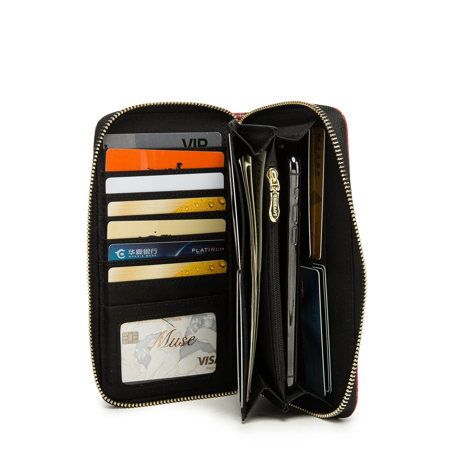 RFID Blocking Women's Wallet - Slim Bifold Credit Card Holder with Zipper Purse, ID Window & Large Capacity | Perfect for Travel, Work & Everyday Use (Ladies Wristlet Clutch)