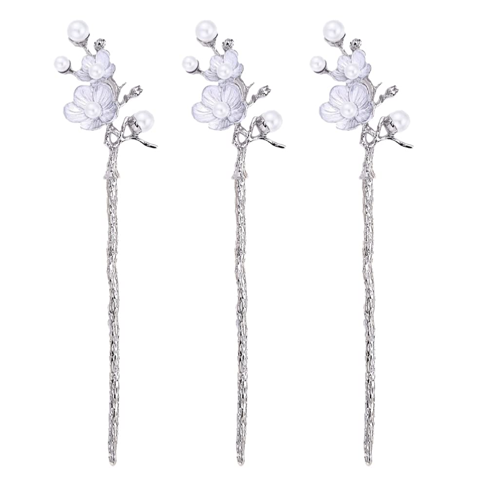 3pcs Pearl Hair Sticks with Flower Decor - Elegant Hair Chopsticks & Forks for Women, Hair Accessories for Weddings, Parties, and Everyday Styling