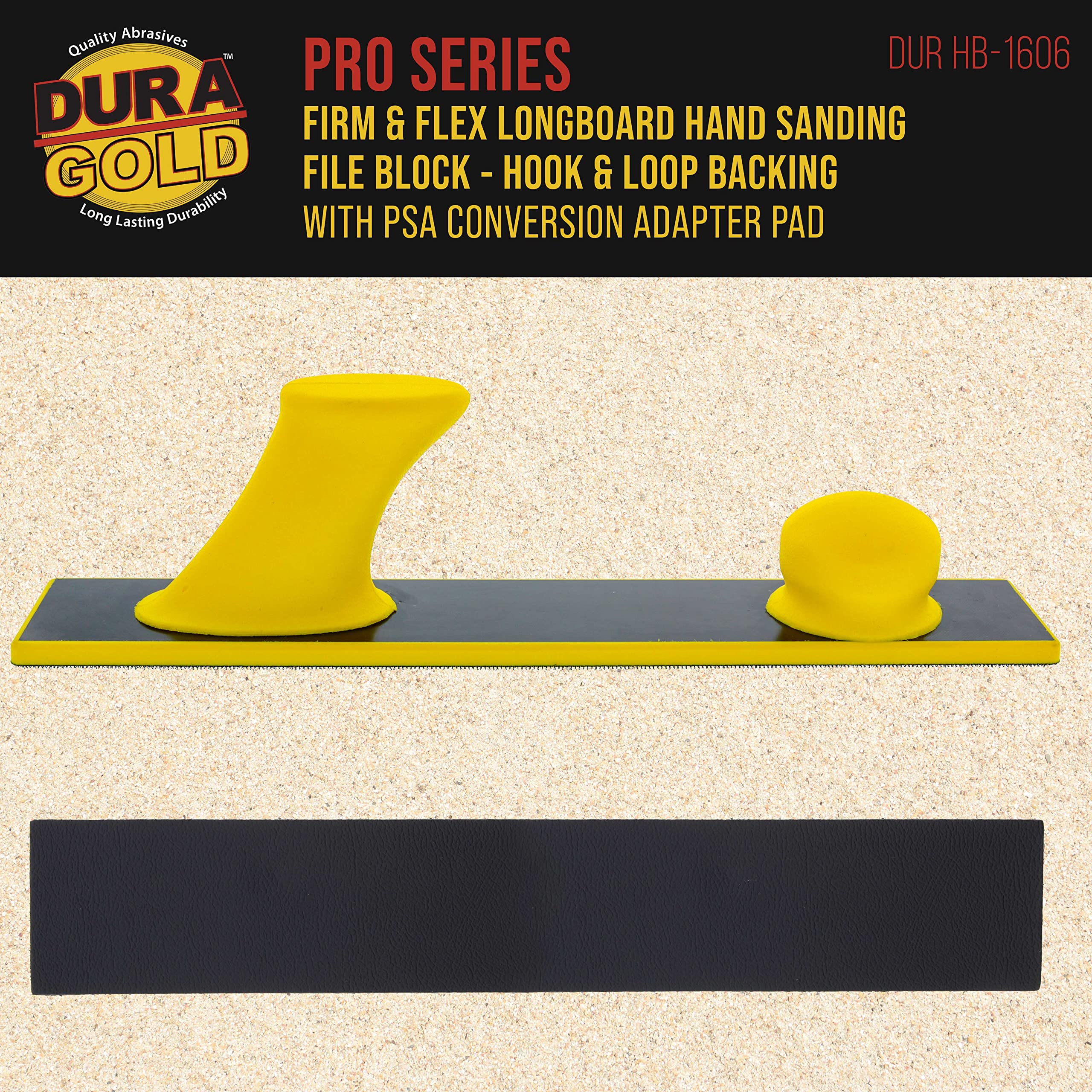 Dura-Gold Pro Series Firm & Flex Longboard Hand Sanding File Block with Hook & Loop Backing & PSA Adapter Pad - Compatible with Continuous Rolls & Sandpaper Sander Sheets - Flexible Sanding for Contoured Surfaces - Perfect for Auto Body, Woodworking & DIY Projects