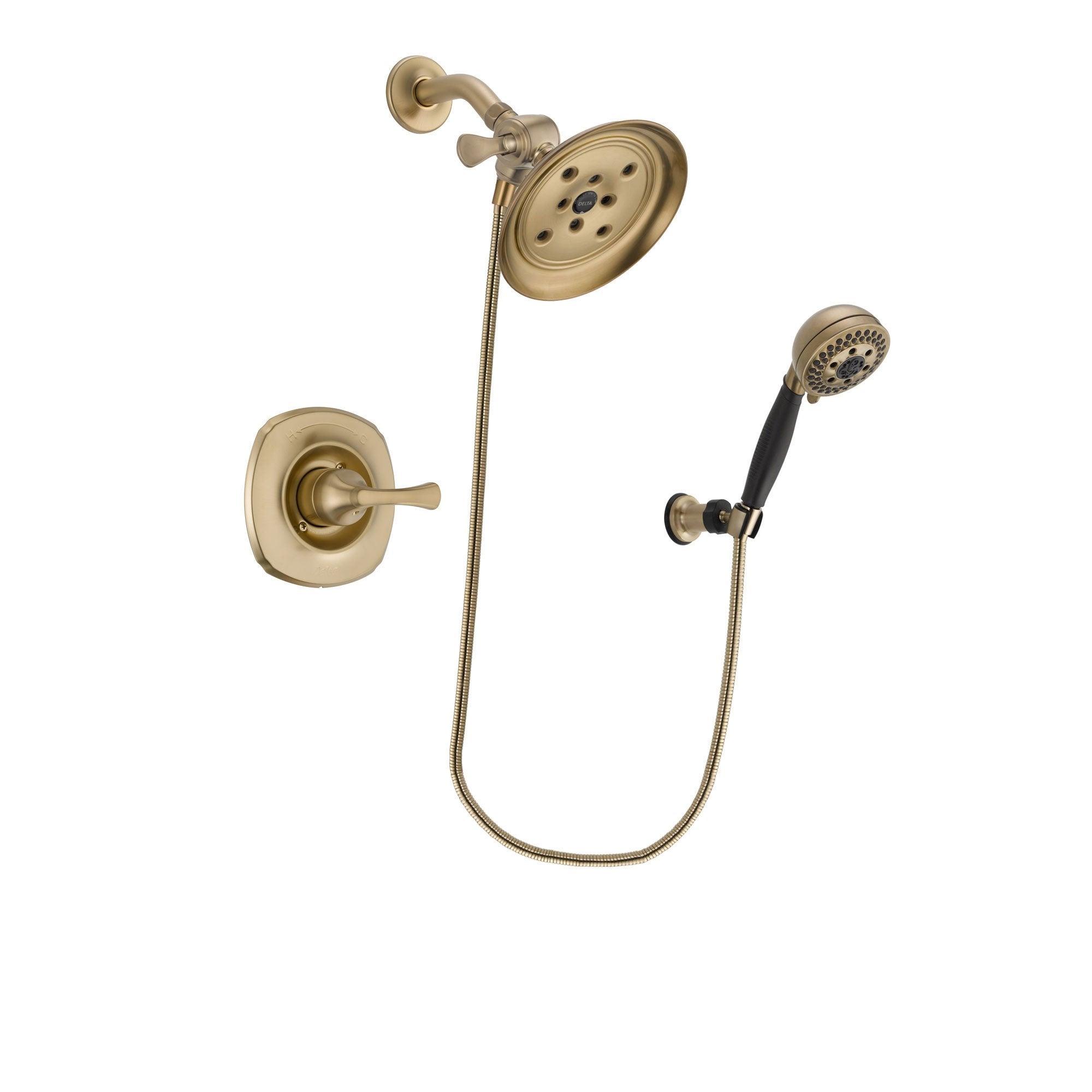 Delta Addison Champagne Bronze Shower Faucet System with Large Rain Shower Head & 5-Spray Hand Shower - Complete Wall Mount Bathroom Set with Rough-in Valve DSP3798V - Perfect for Modern Master Bathroom Renovations