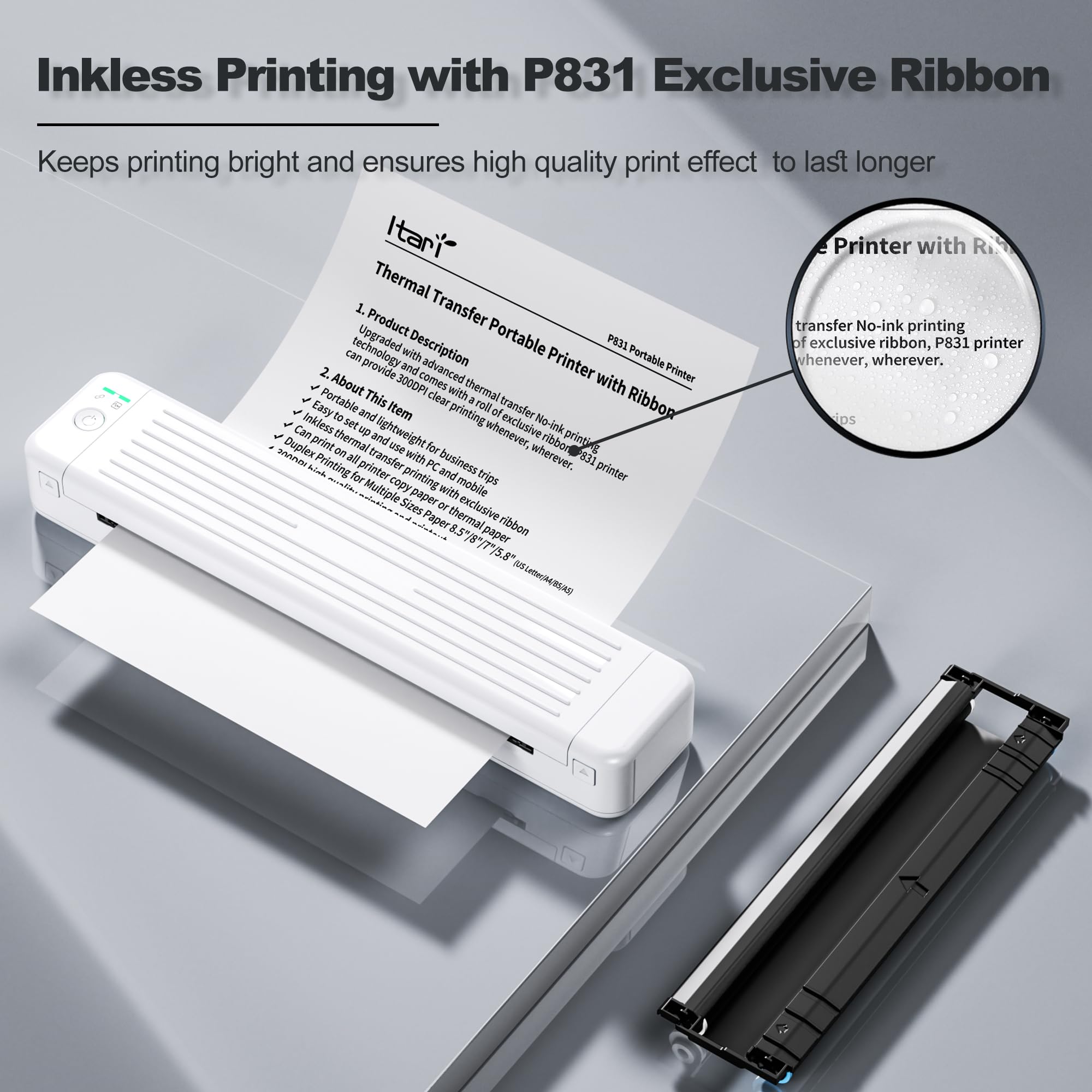Itari Inkless Wireless Bluetooth Printer - Upgraded 300DPI Portable A4 Printer for Home & Office | Compact Thermal & Normal Paper Printer for Receipts, Labels, Documents | Works with iOS & Android Devices