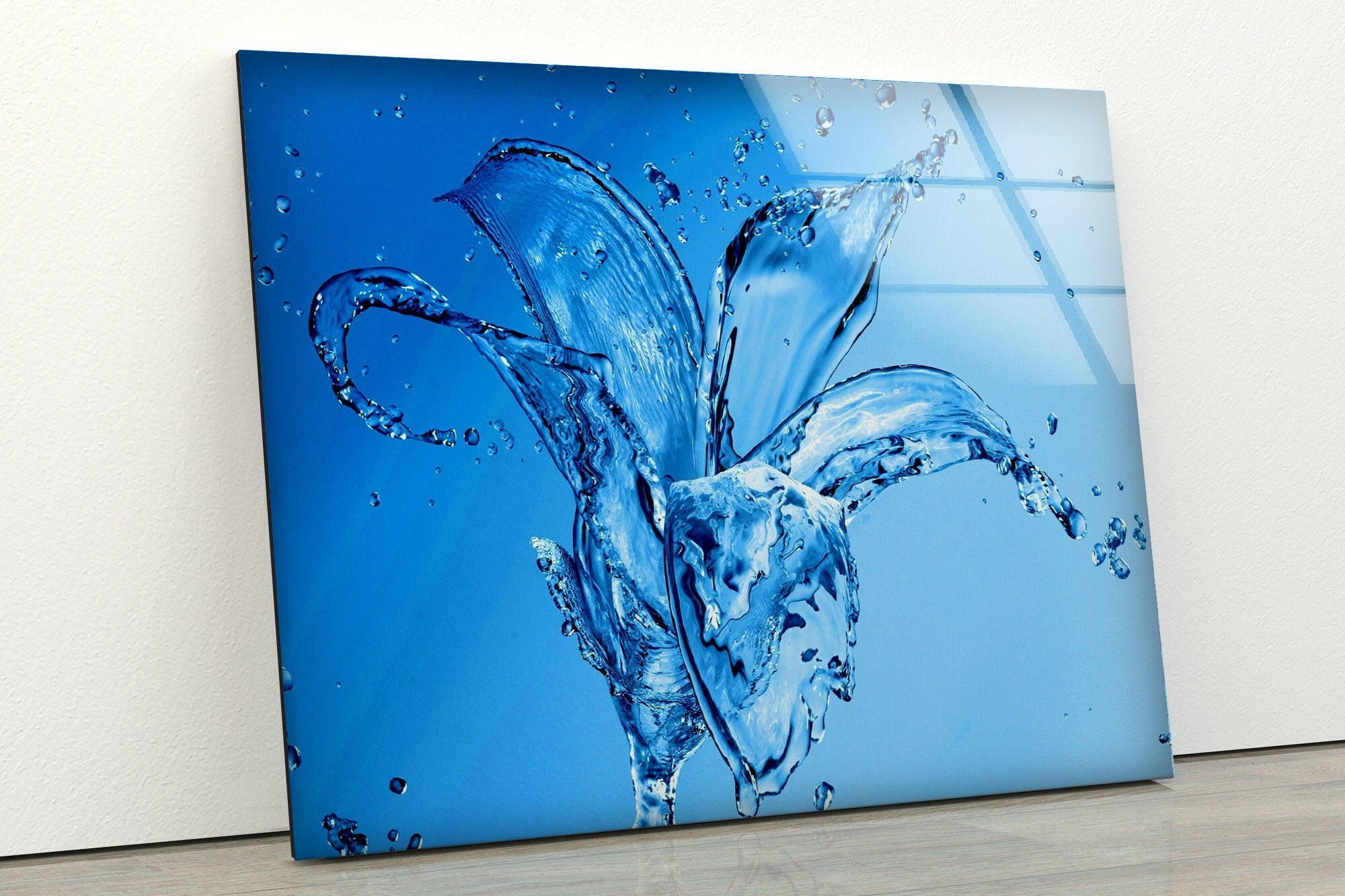 Abstract Water Splash Glass Wall Art - Modern Home Decor for Living Room, Bedroom & Office - Elegant Handmade Glass Painting for Contemporary Interior Design