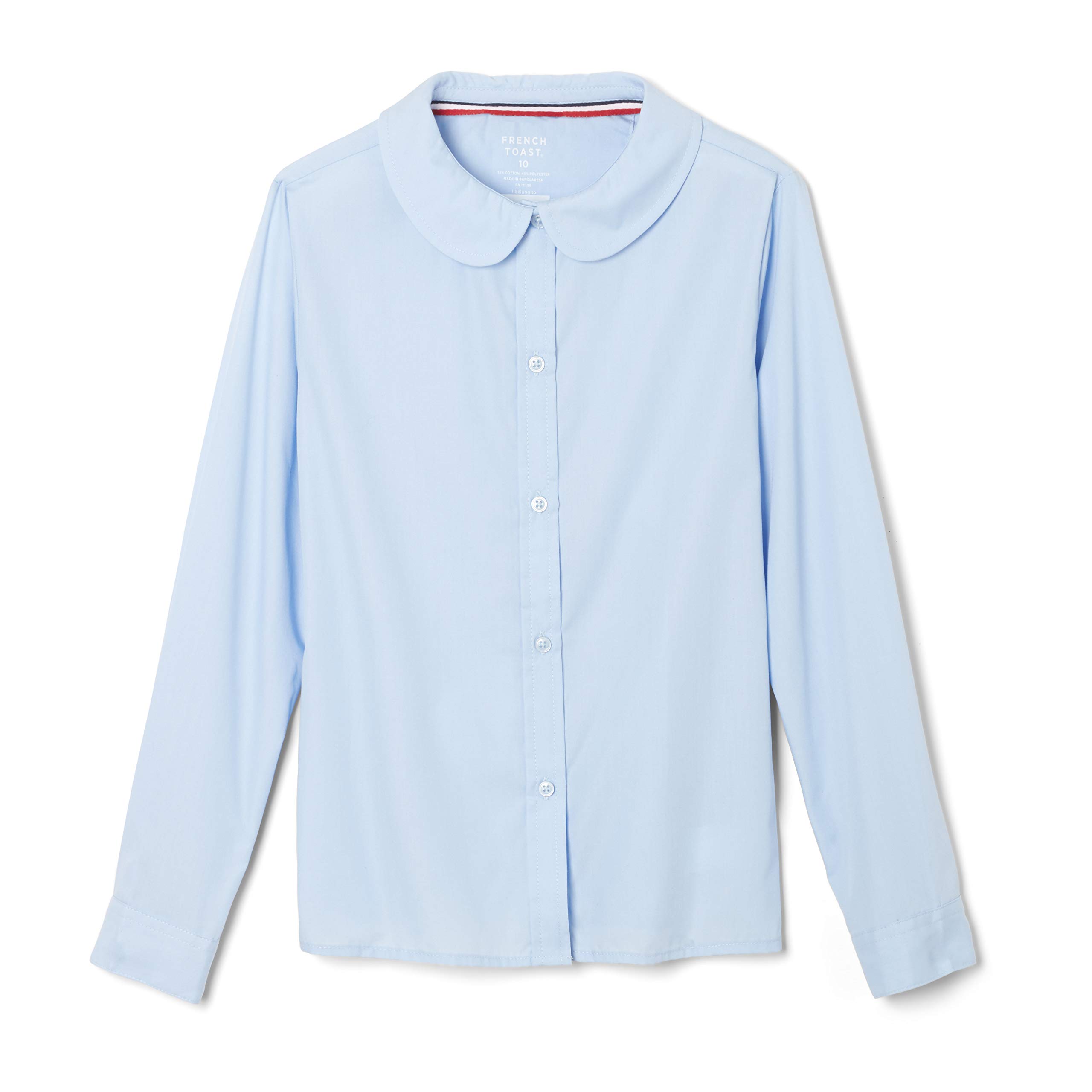 French Toast Girls' Long Sleeve Woven Shirt with Peter Pan Collar - Standard & Plus Sizes | Cute School Uniform & Dressy Occasion Top for Kids